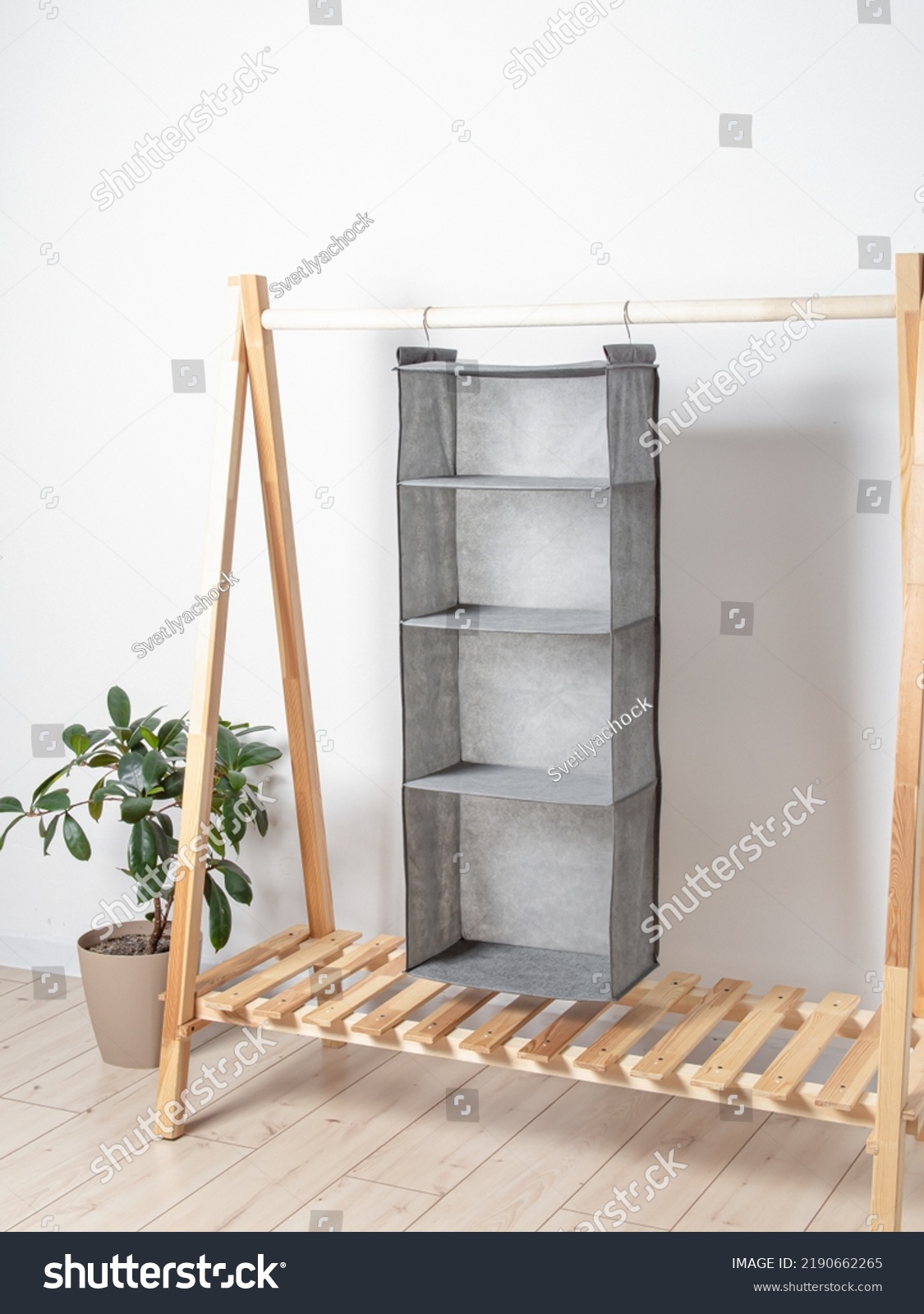 Grey Hanging Organizer Clothes Storage System Stock Photo 2190662265 ...