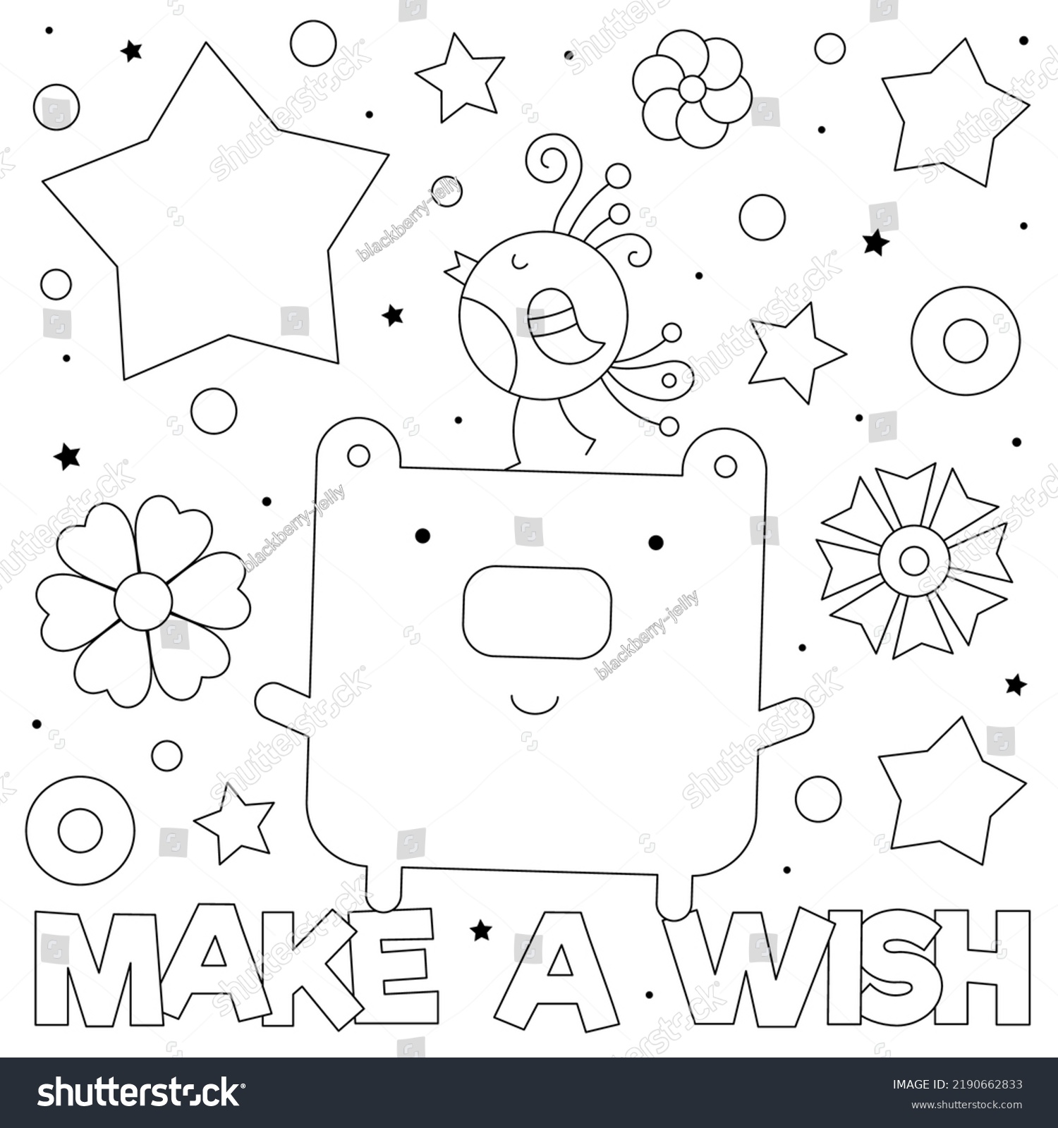 Make Wish Coloring Page Black White Stock Vector (Royalty Free