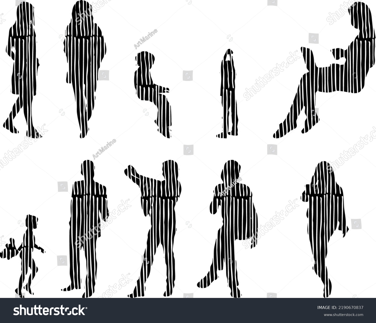 Vector Silhouettes Outline Silhouettes People Contour Stock Vector ...