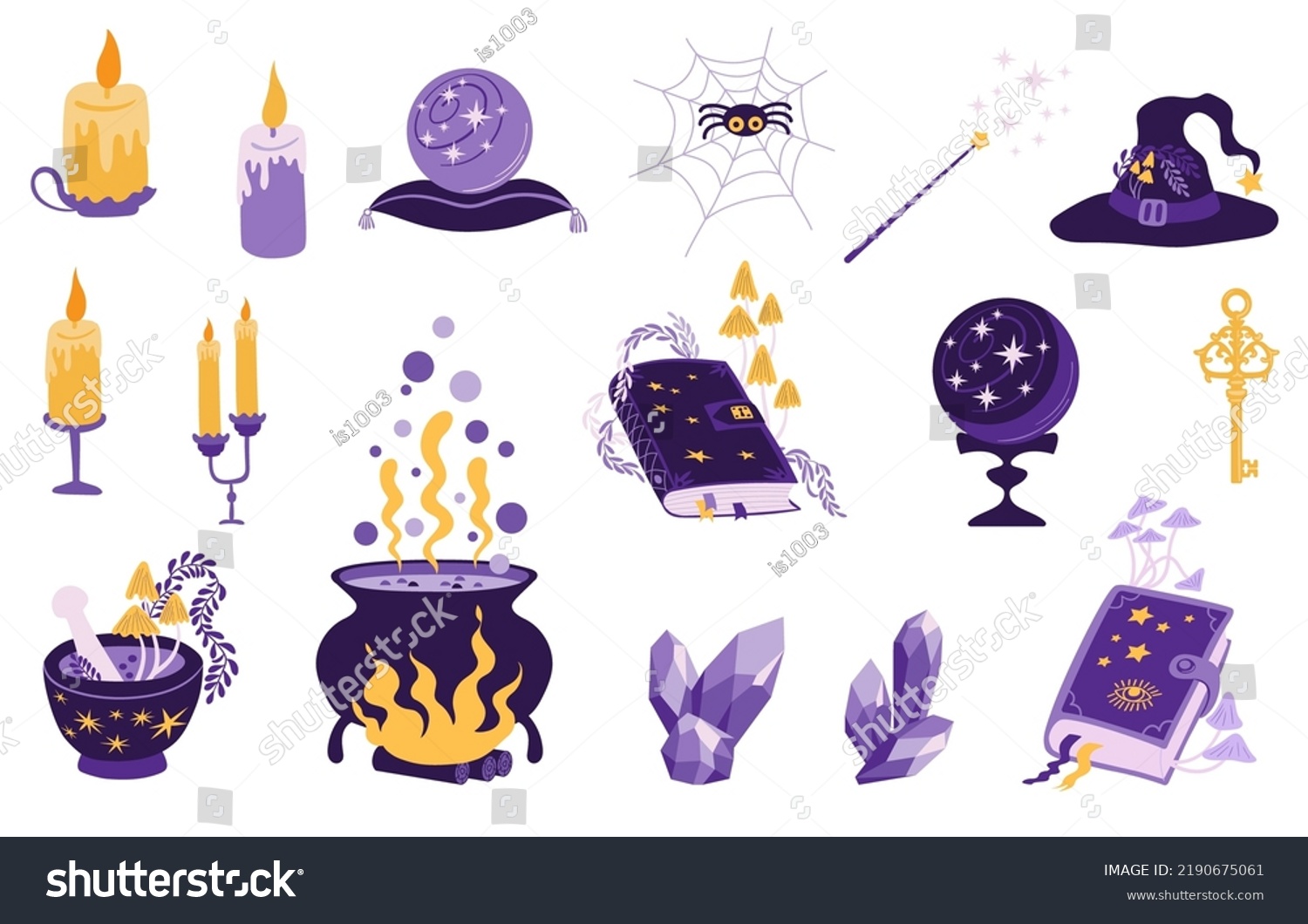 Witch Magic Elements Crystal Ball Magical Stock Vector (Royalty Free ...