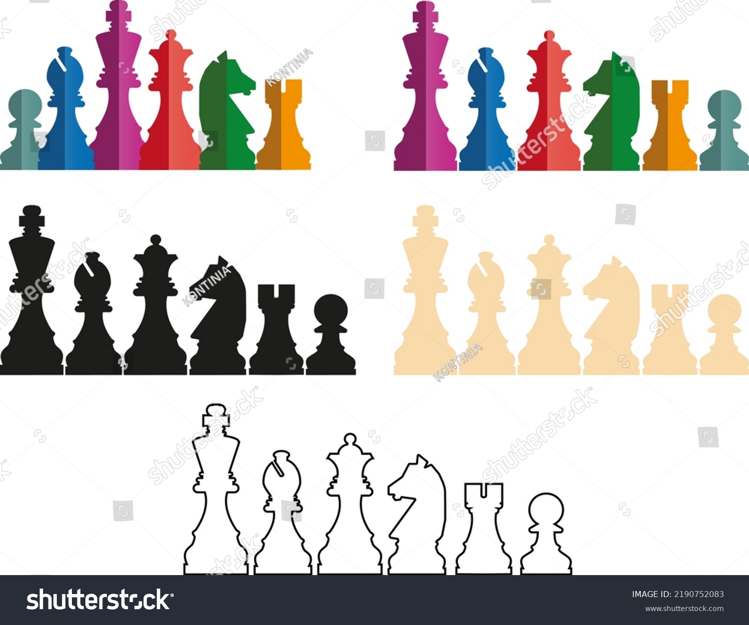 Set Chess Pieces Use Icons Represent Stock Illustration 2190752083 ...