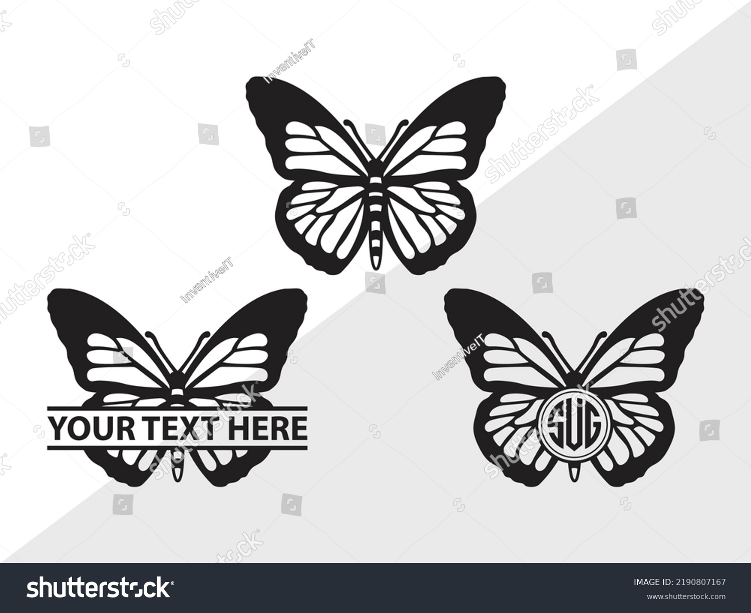 Butterfly Monogram Svg Printable Vector Illustration Stock Vector