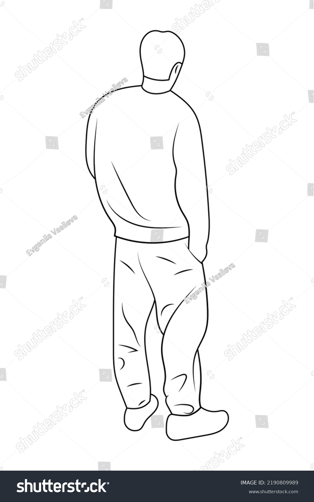 Young Man Standing Back View Sketch Stock Vector (Royalty Free ...