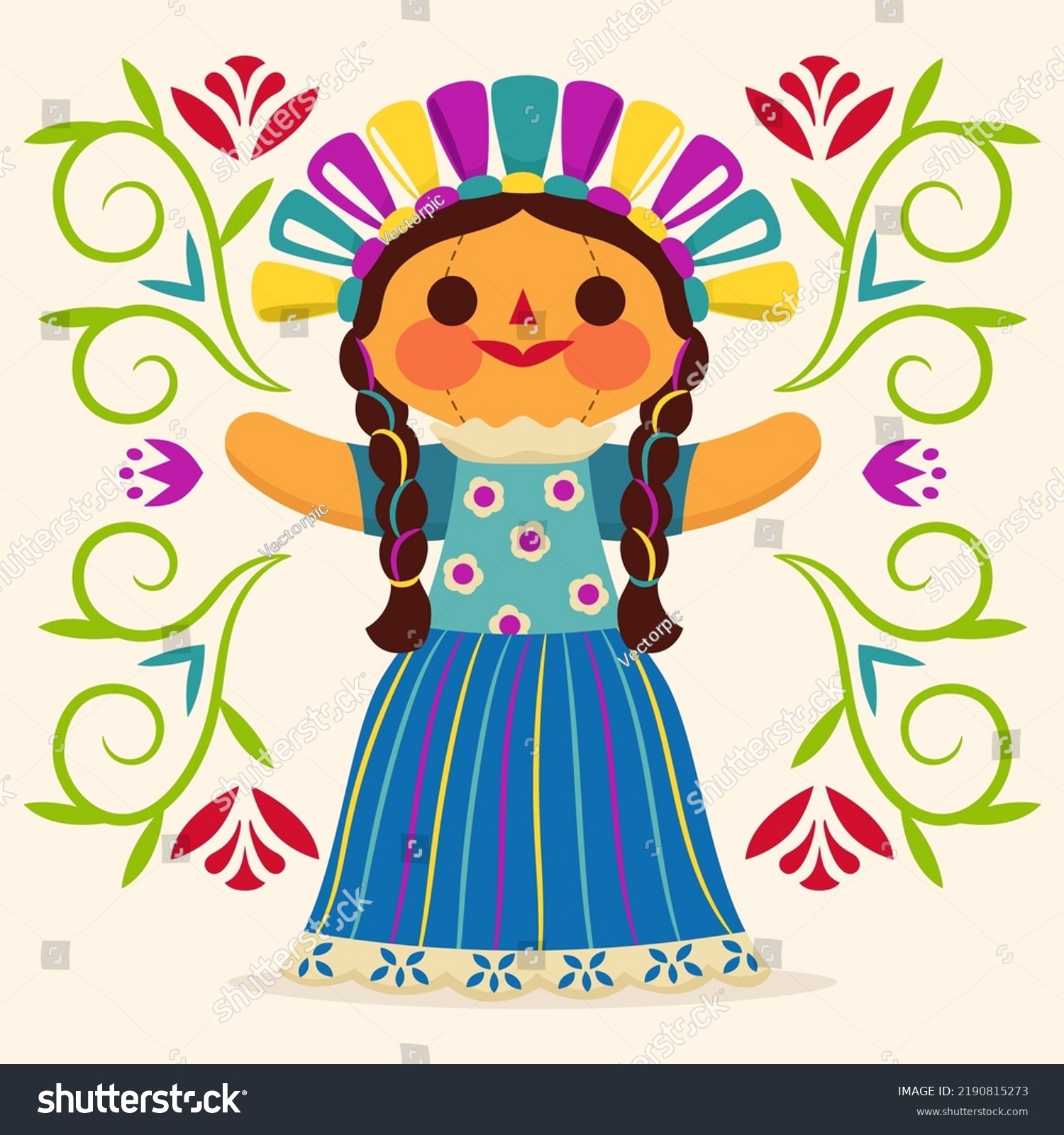 Hand Drawn Mexican Doll Vector Illustration Stock Vector (Royalty Free ...