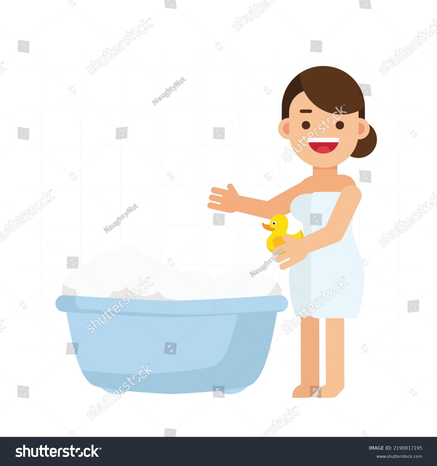 Beautiful Girl Wash Bath Washing Woman Stock Vector Royalty Free