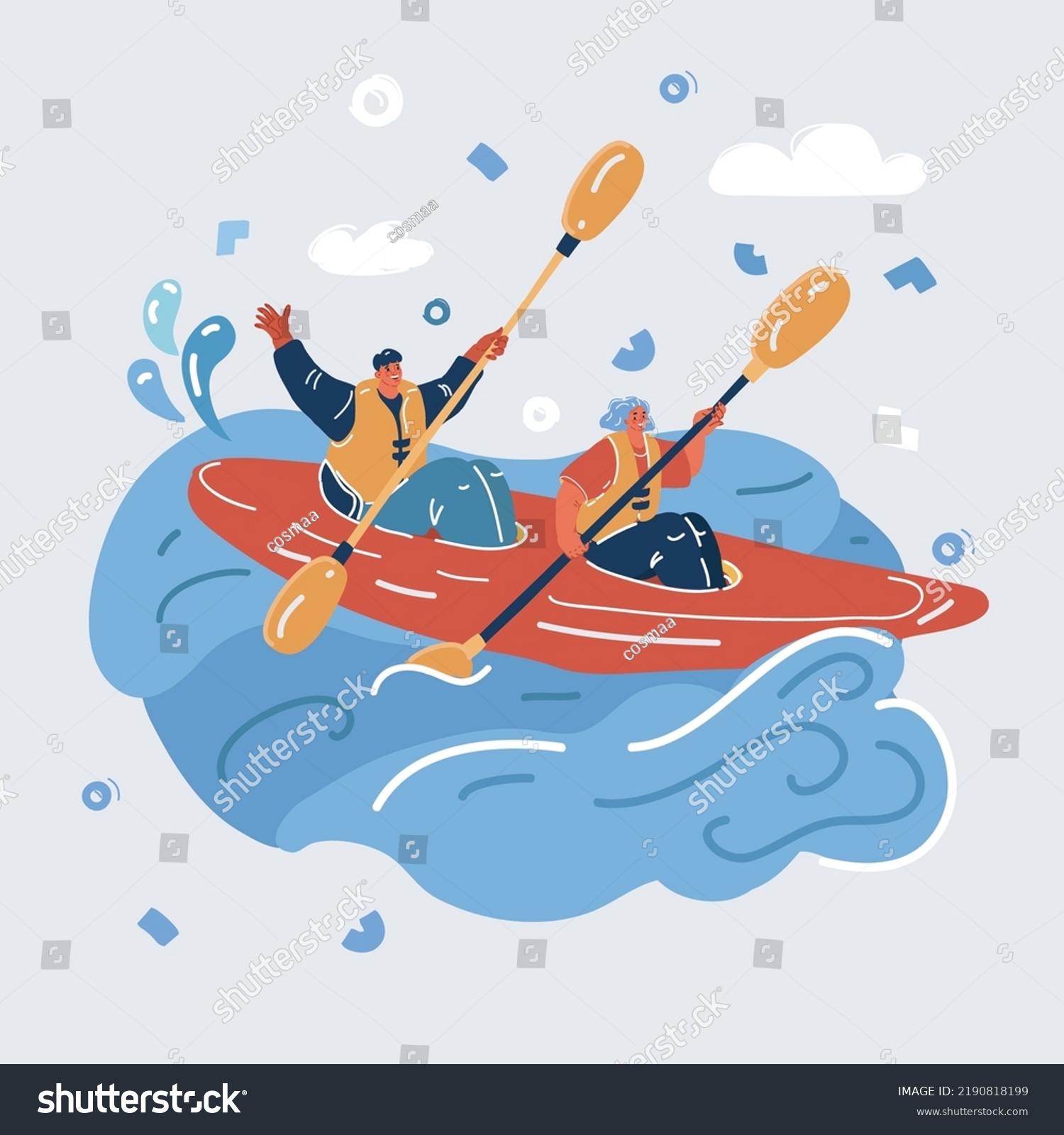 Cartoon Vector Illustration Woman Man Kayaker Stock Vector (Royalty ...