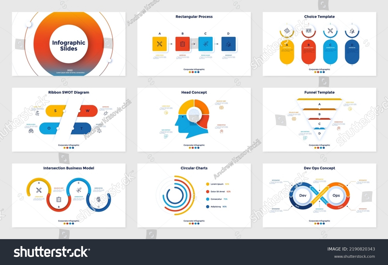 Collection Infographic Presentation Slides Layered Funnel Stock Vector ...