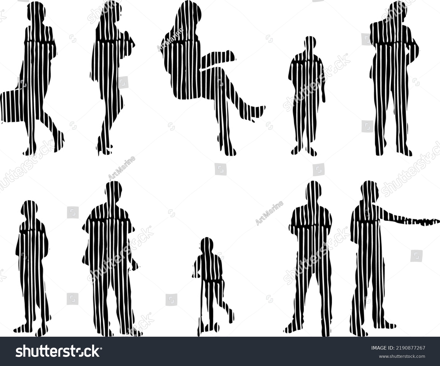 Vector Silhouettes Outline Silhouettes People Contour Stock Vector ...