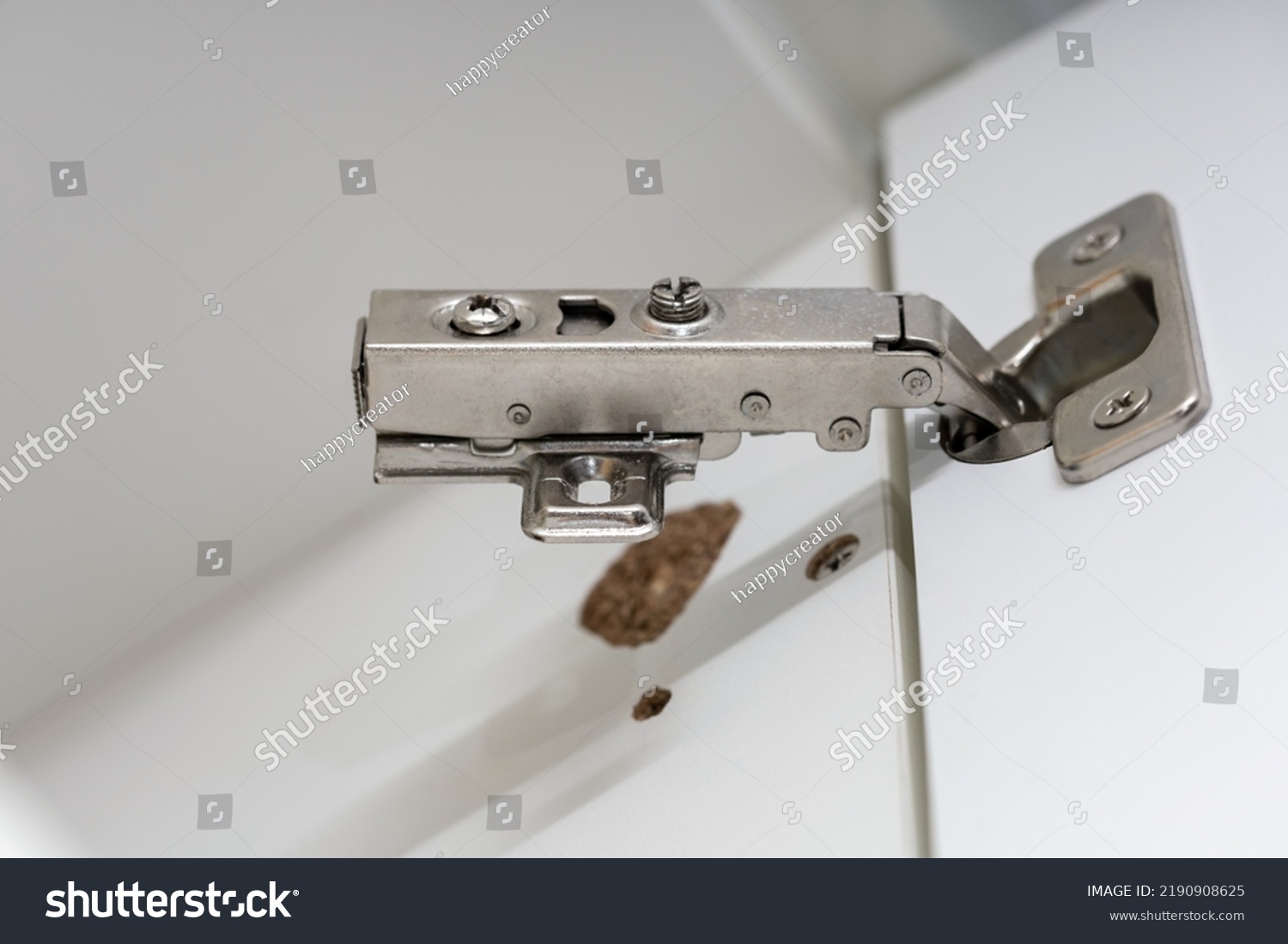 Broken Concealed Hinge On Cabinet Door Stock Photo 2190908625   Stock Photo Broken Concealed Hinge On Cabinet Door Furniture Fitting Hardware For Cupboard Or Wardrobe To Be 2190908625 