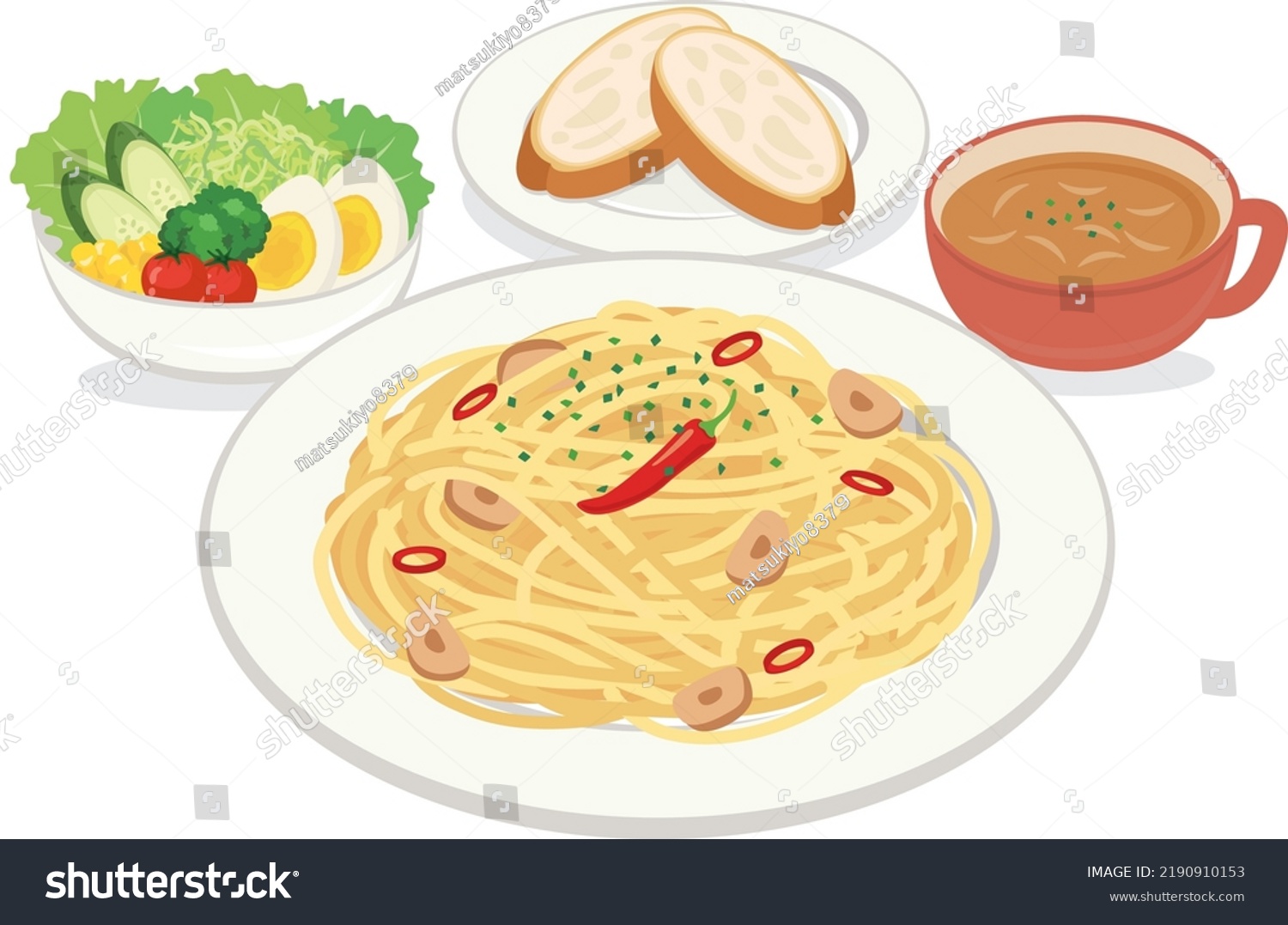 Food Illustration Spaghetti Aglio E Olio Stock Vector Royalty Free 2190910153 Shutterstock