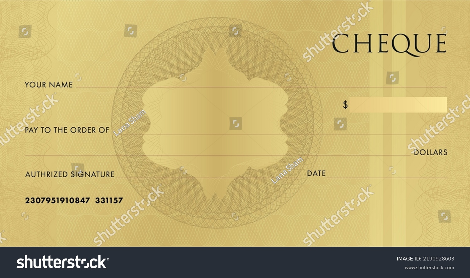 Golden Check Template Chequebook Blank Gold Stock Vector (Royalty Free ...