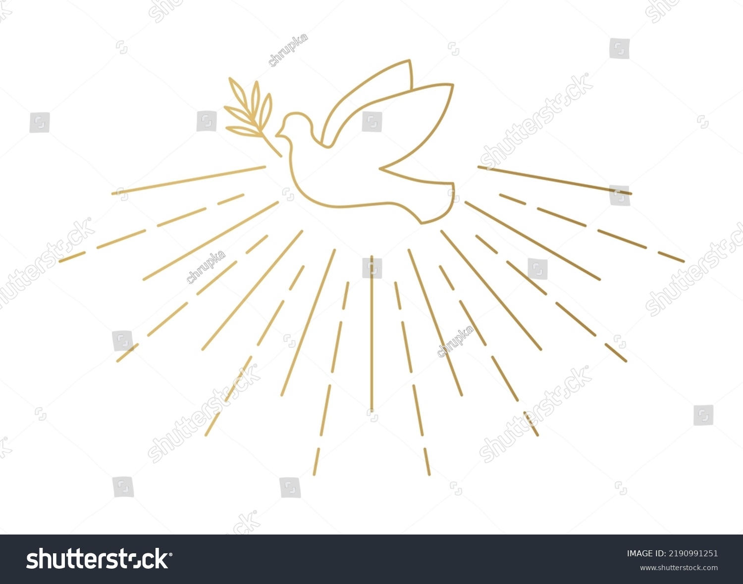 Golden Dove Olive Branch Sun Rays Stock Vector (Royalty Free ...