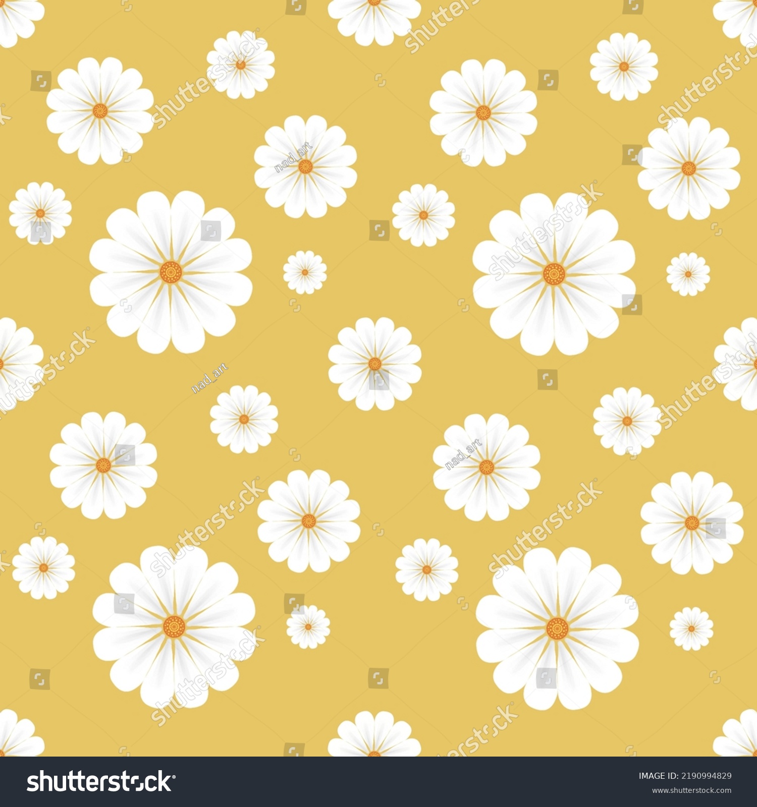 Daisies Pattern Yellow Background Stock Illustration 2190994829