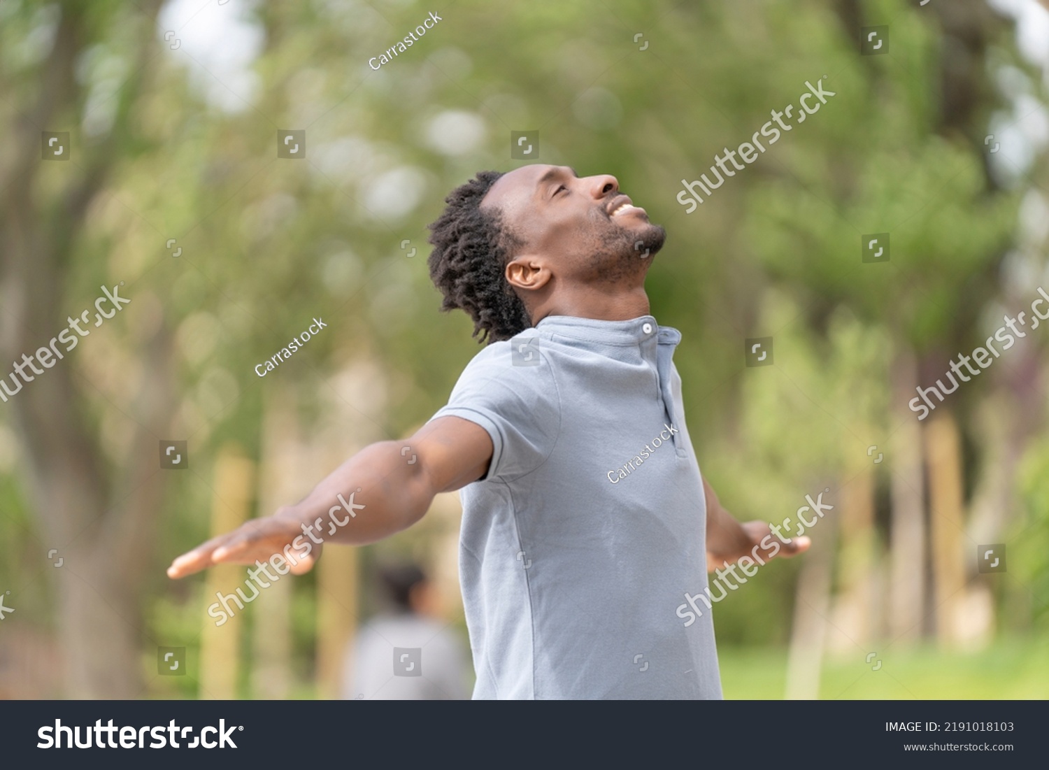 Black Man Closed Eyes Open Arms Stock Photo 2191018103 | Shutterstock