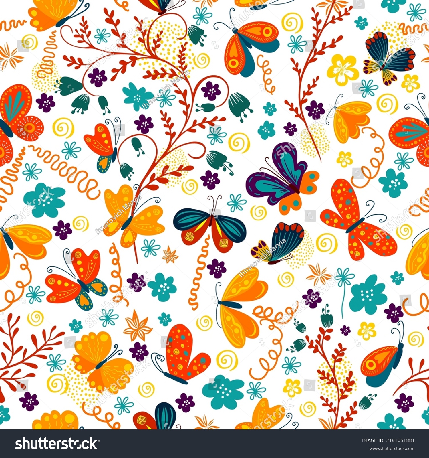 Cute Background Butterflies Flowers Seamless Pattern Stock Vector ...