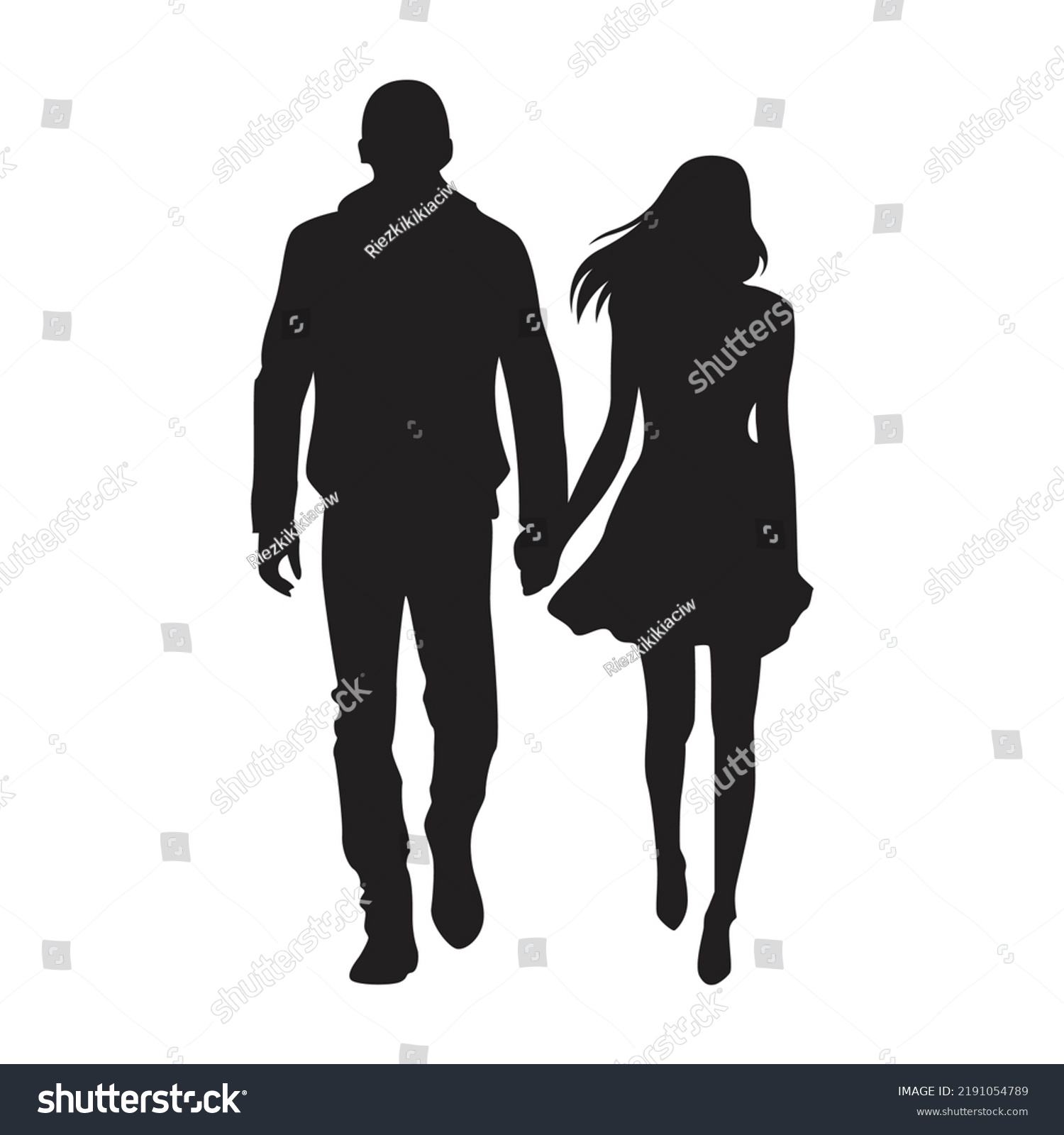 Black Silhouette Male Female Couple On Stock Vector (Royalty Free ...