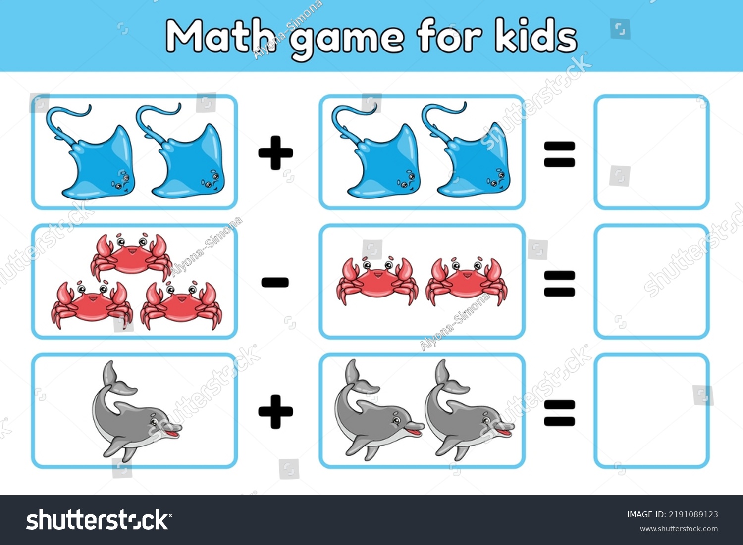 Math Educational Game Children Addition Subtraction Stock Vector ...