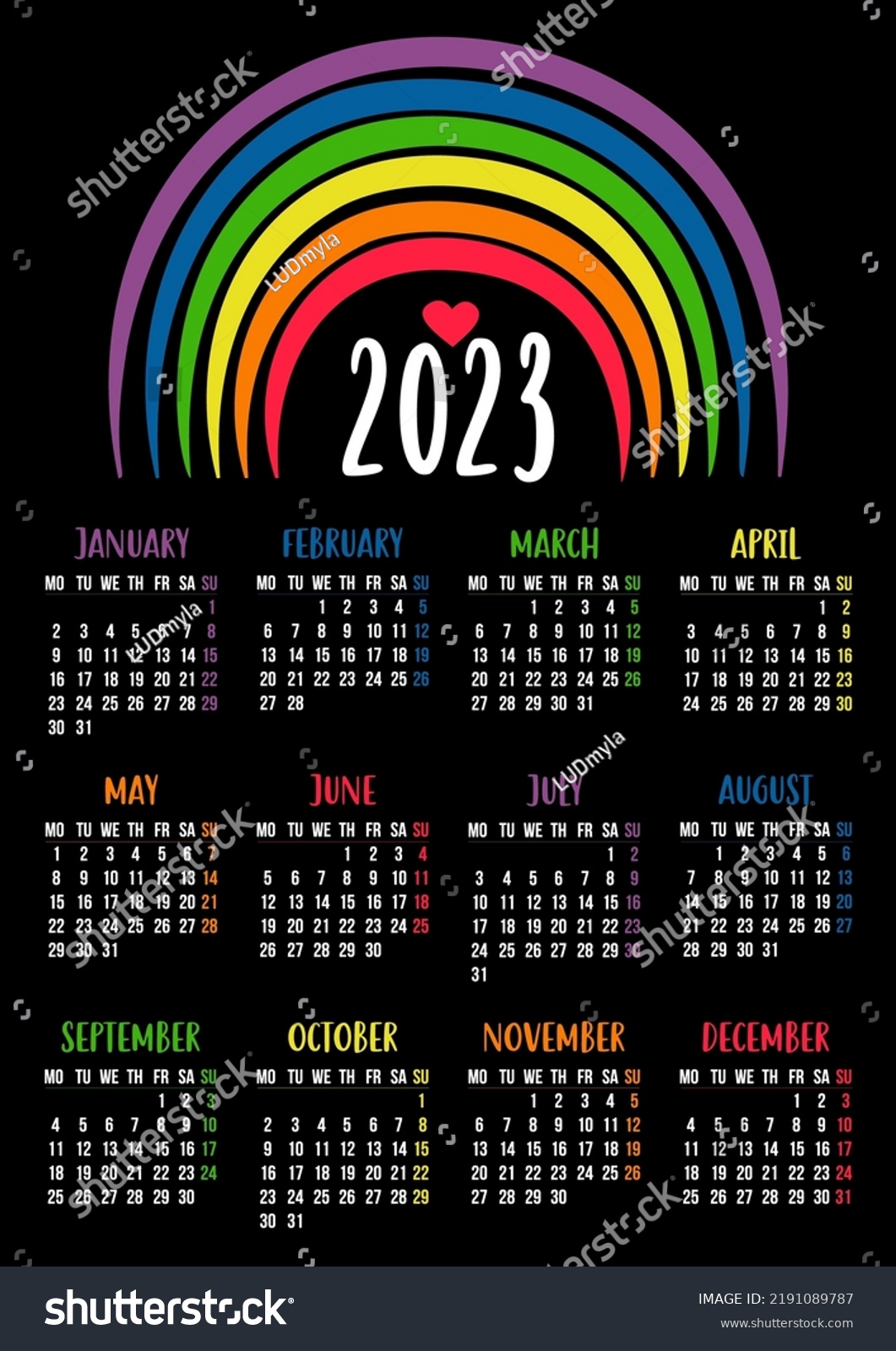 Calendar 2023 Lgbtq Symbol Rainbow Lgbt Stock Vector (royalty Free 