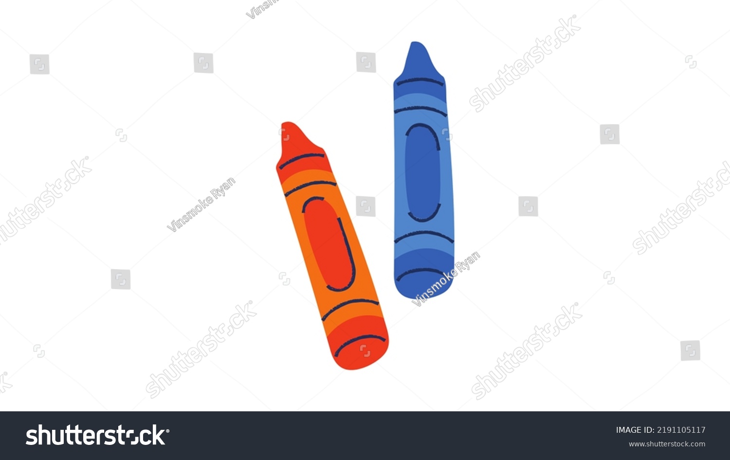 Two Crayon Red Blue Illustration Stock Illustration 2191105117 