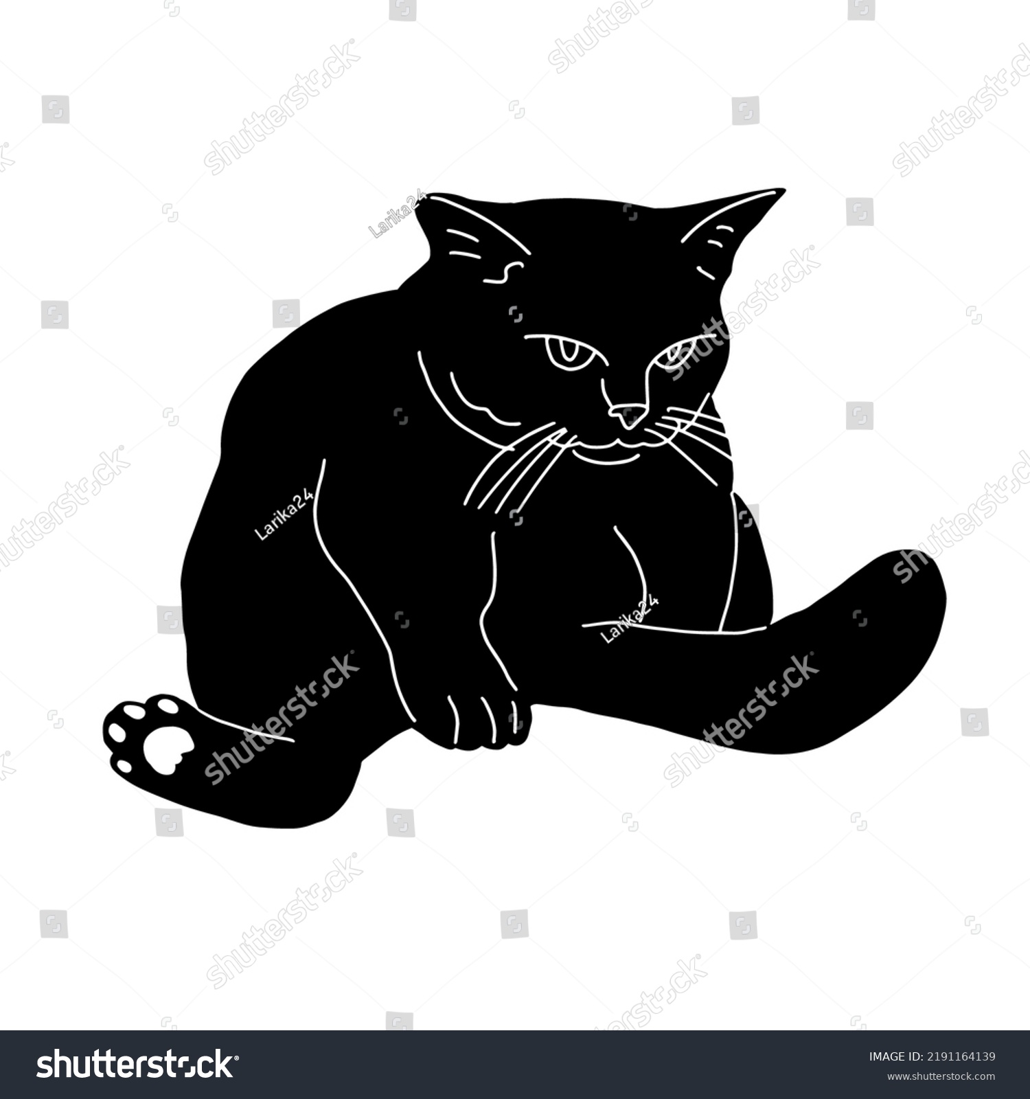 Black Sad Sitting Cat Silhouette Isolated Stock Vector (Royalty Free ...