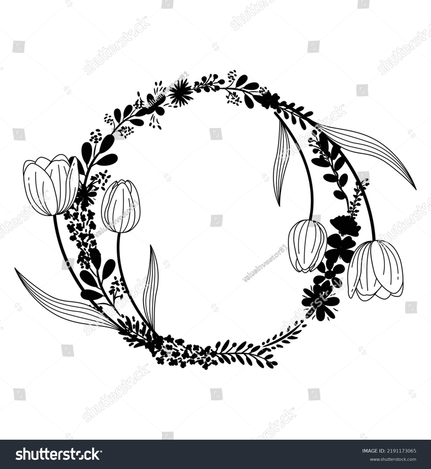 Hand Drawn Sketch Floral Wreath Stock Vector Royalty Free 2191173065 Shutterstock 2778