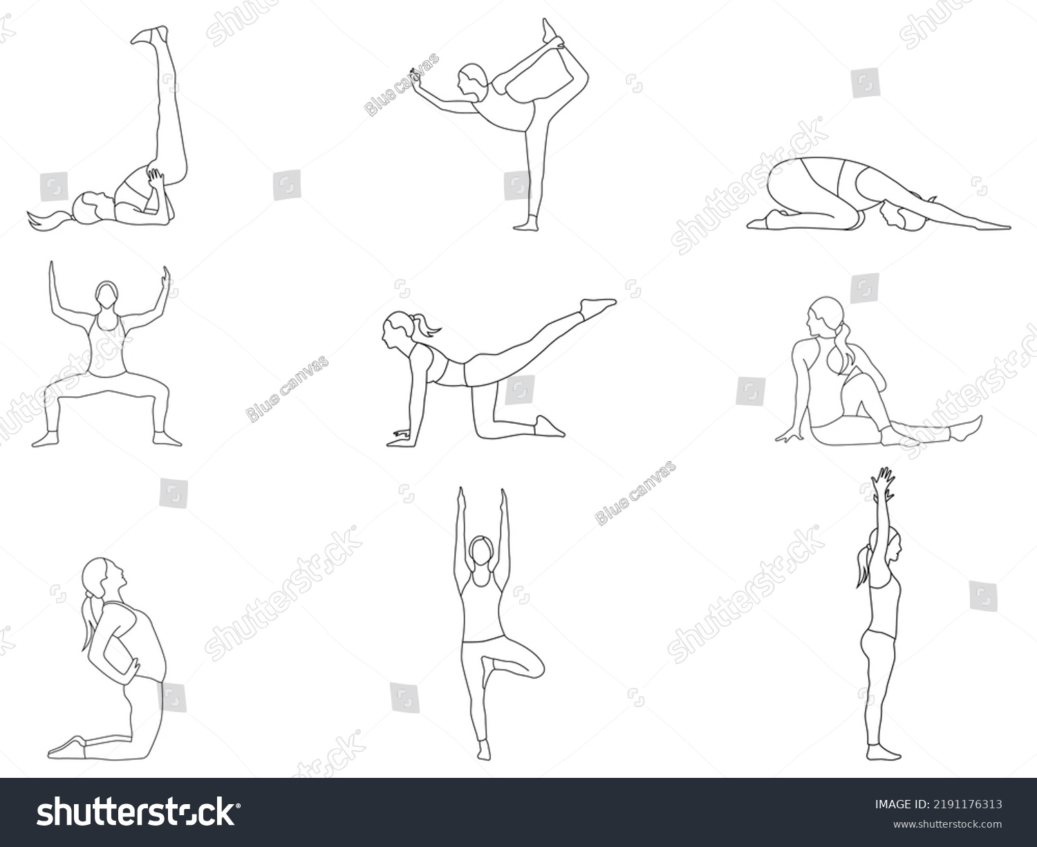 Yoga Poses Line Art Images Stock Stock Vector (Royalty Free) 2191176313 ...