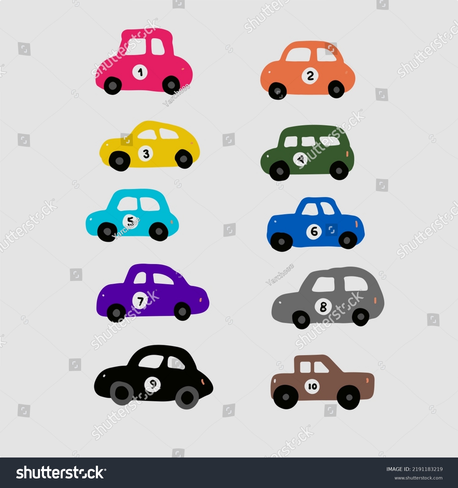 Set Childrens Colored Cars Numbers On Stock Vector (Royalty Free ...