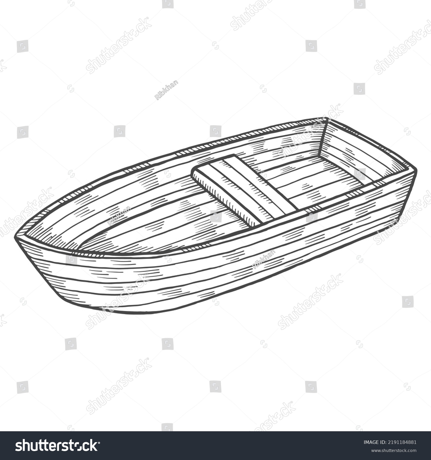 Fishing Wooden Boat Isolated Doodle Hand Stock Vector (Royalty Free ...