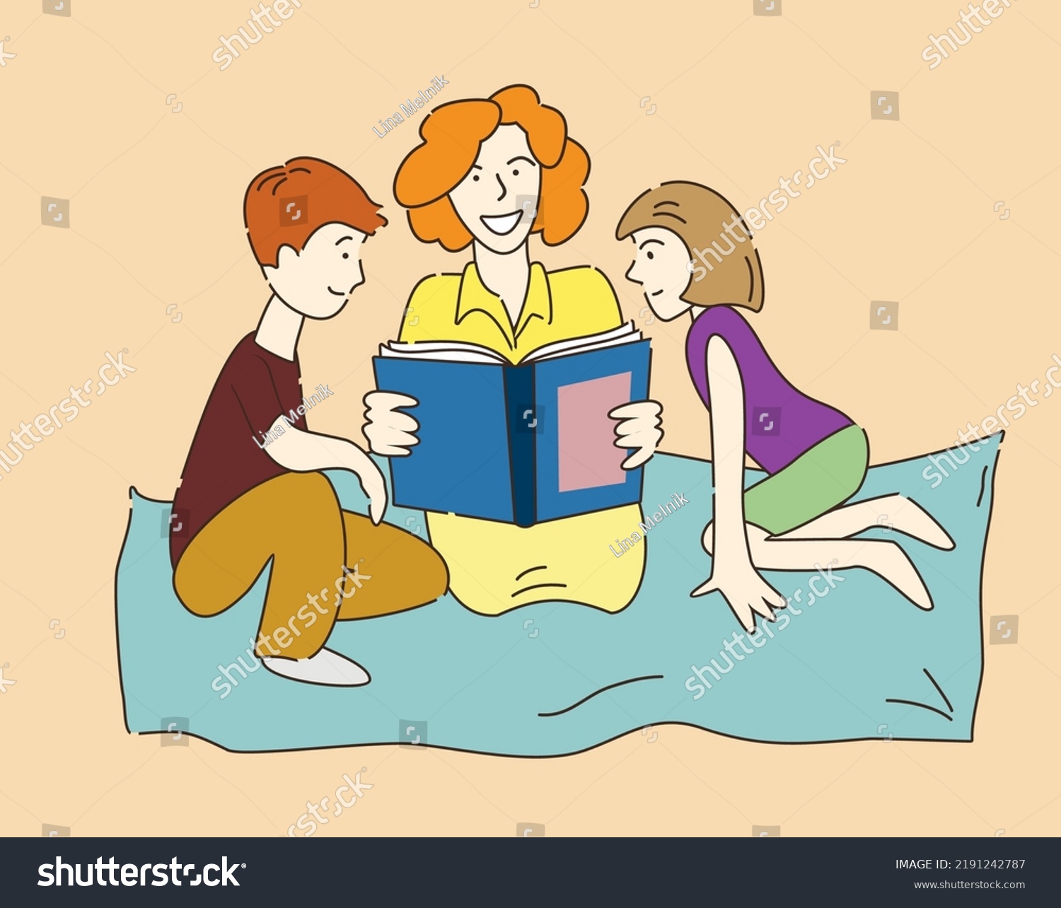 Mother Reading Book Children Sitting Kids Stock Vector (Royalty Free ...