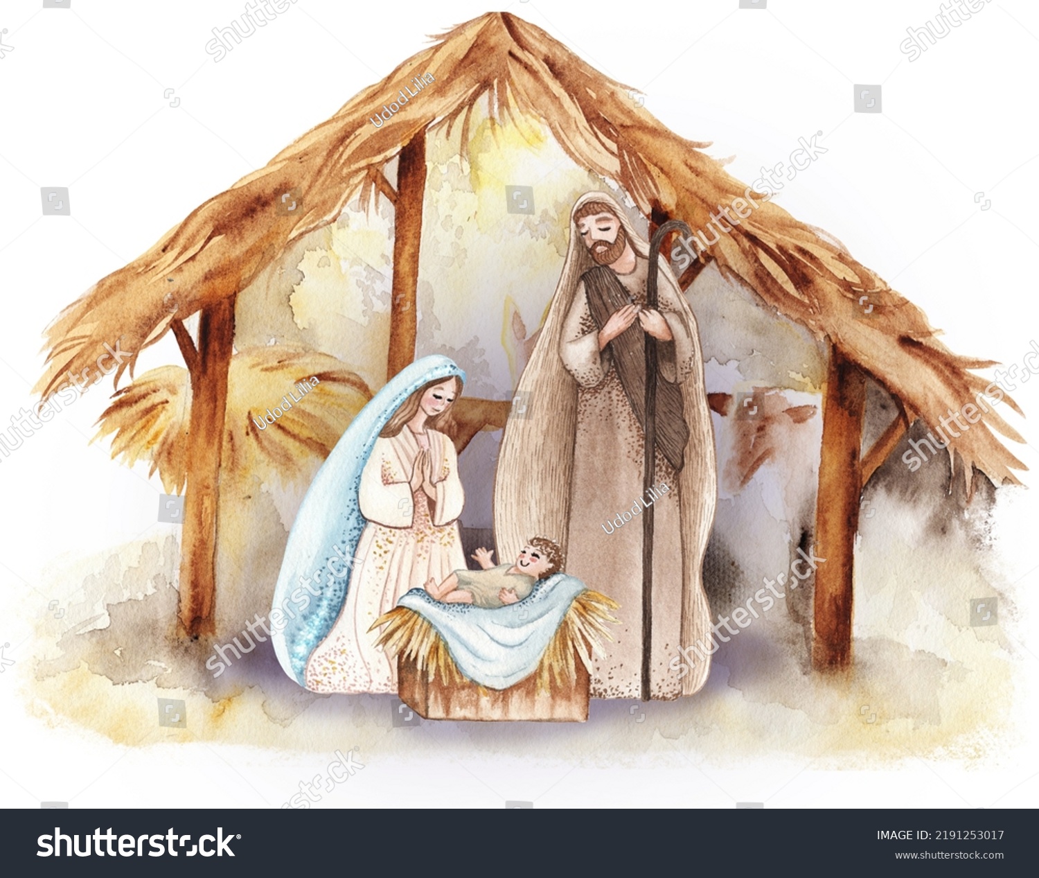 Christmas Nativity Scene Joseph Mary Holding Stock Illustration ...