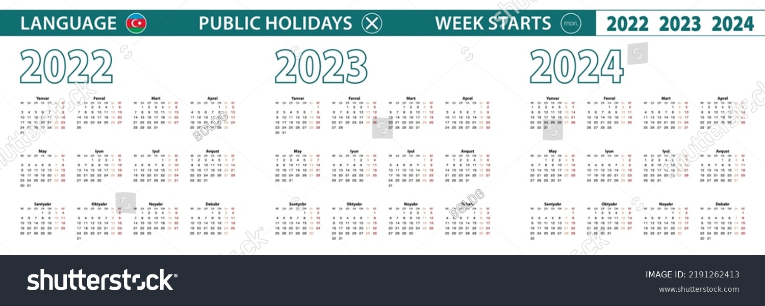 Simple Calendar Template Azerbaijani 2022 2023 Stock Vector (Royalty ...