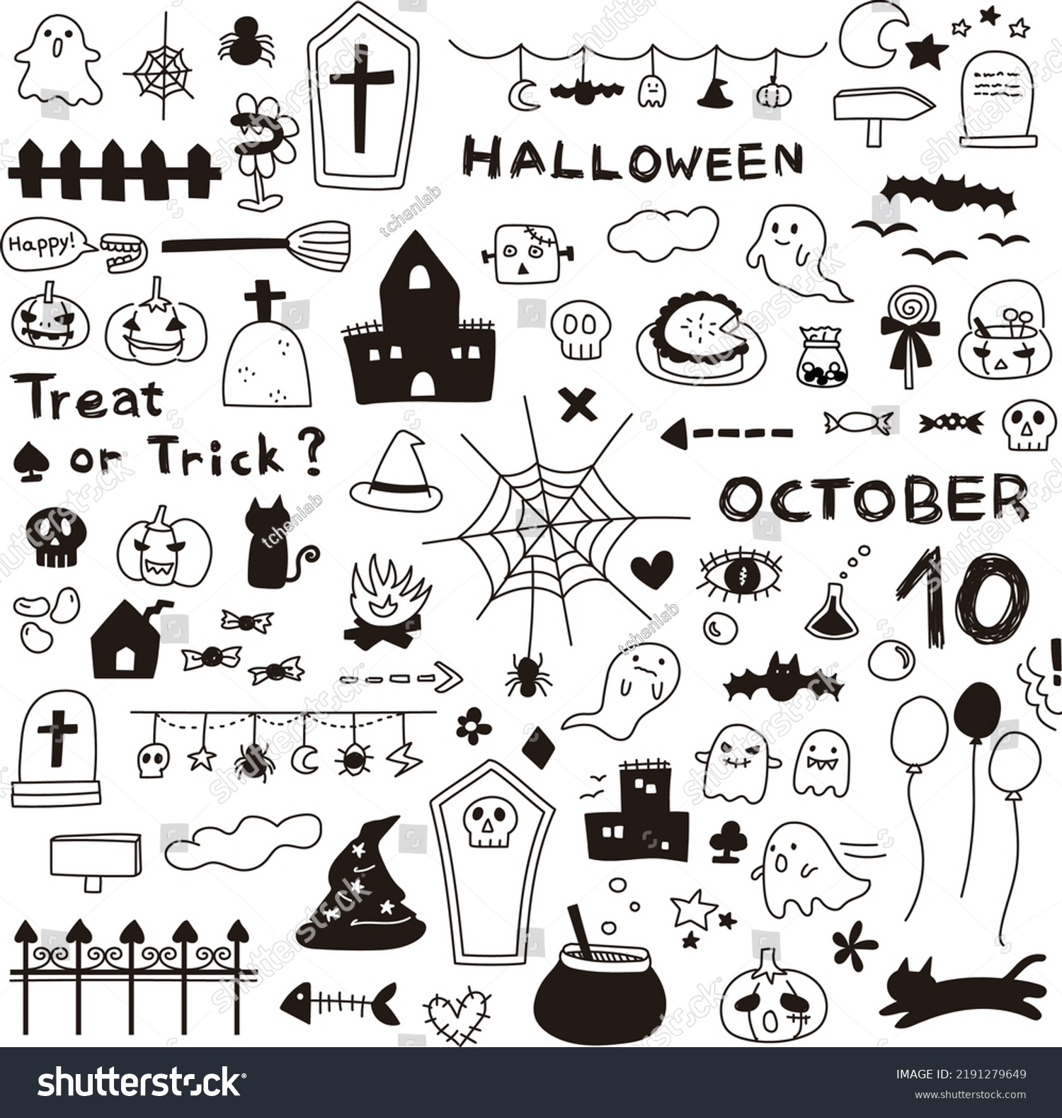 Hand Drawing Halloween Decorations Line Forms Stock Vector (Royalty ...