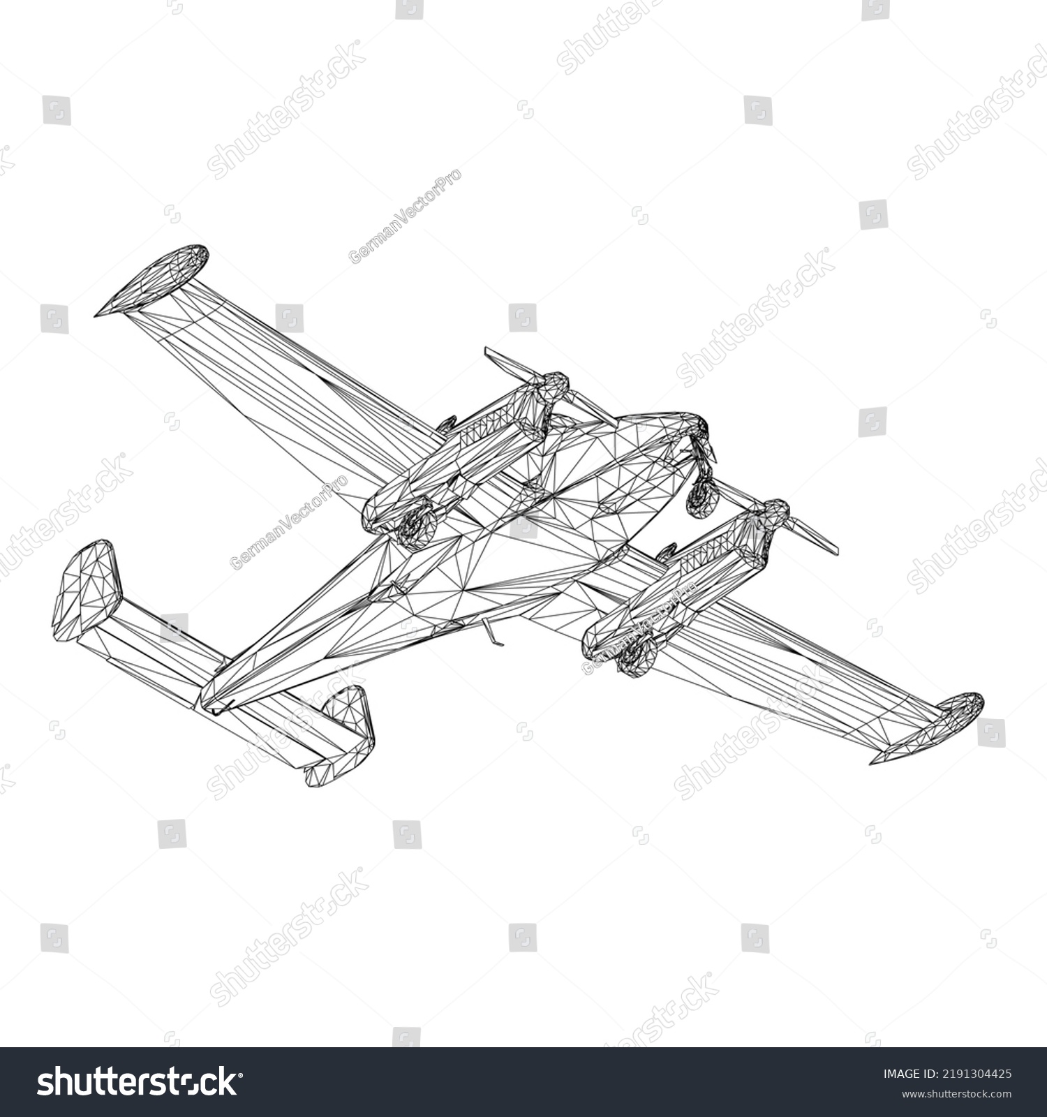 Airplane Wireframe Propeller Black Lines Isolated Stock Vector (Royalty ...