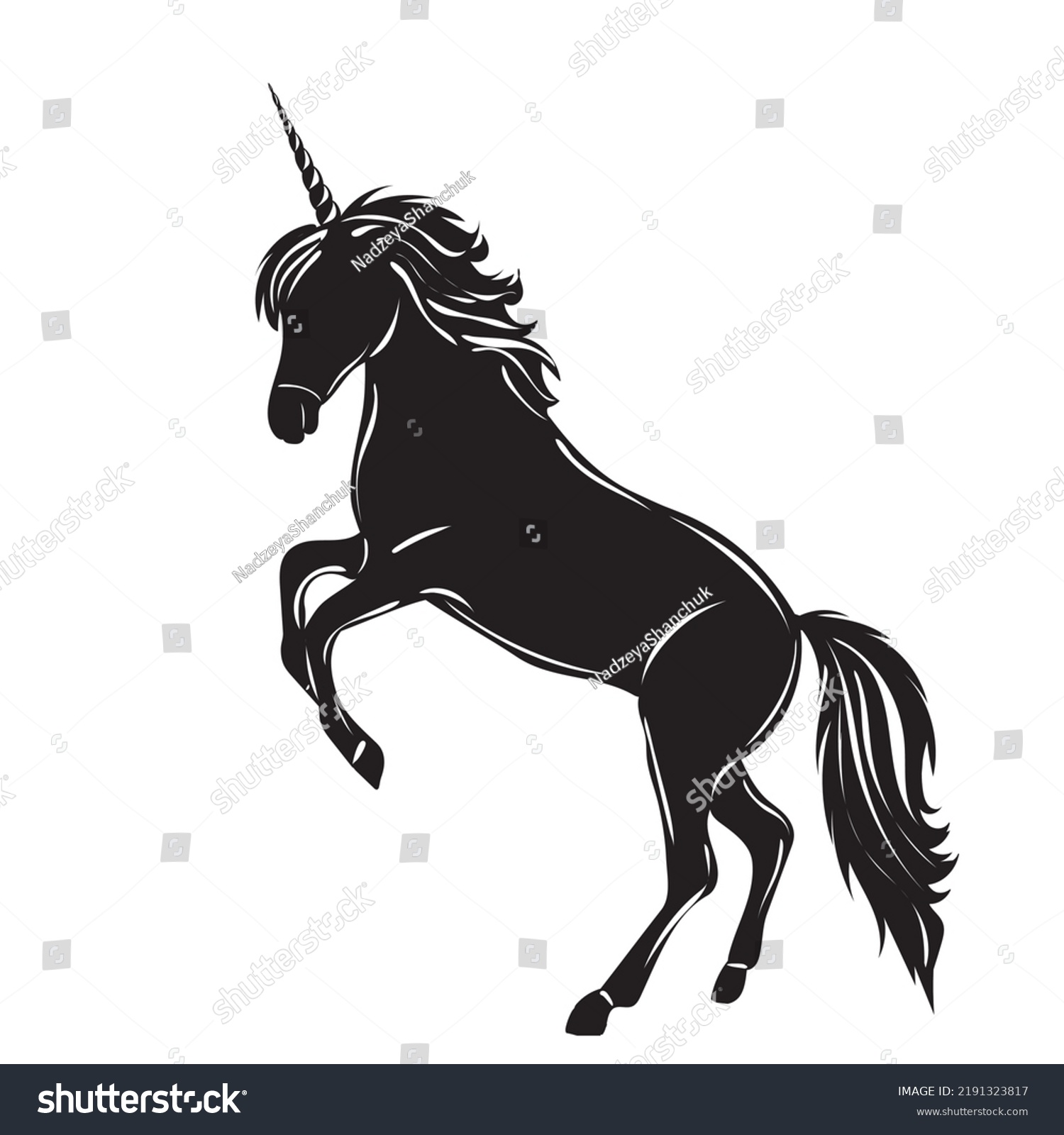 Unicorn Black Silhouette Isolated Vector Stock Vector (Royalty Free ...