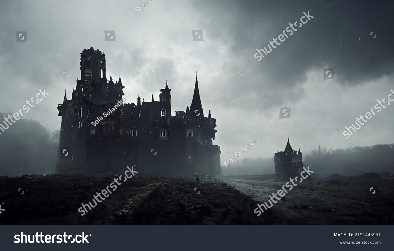 Foreboding Gothic Castle Darkly Lit Silhouette Stock Illustration ...