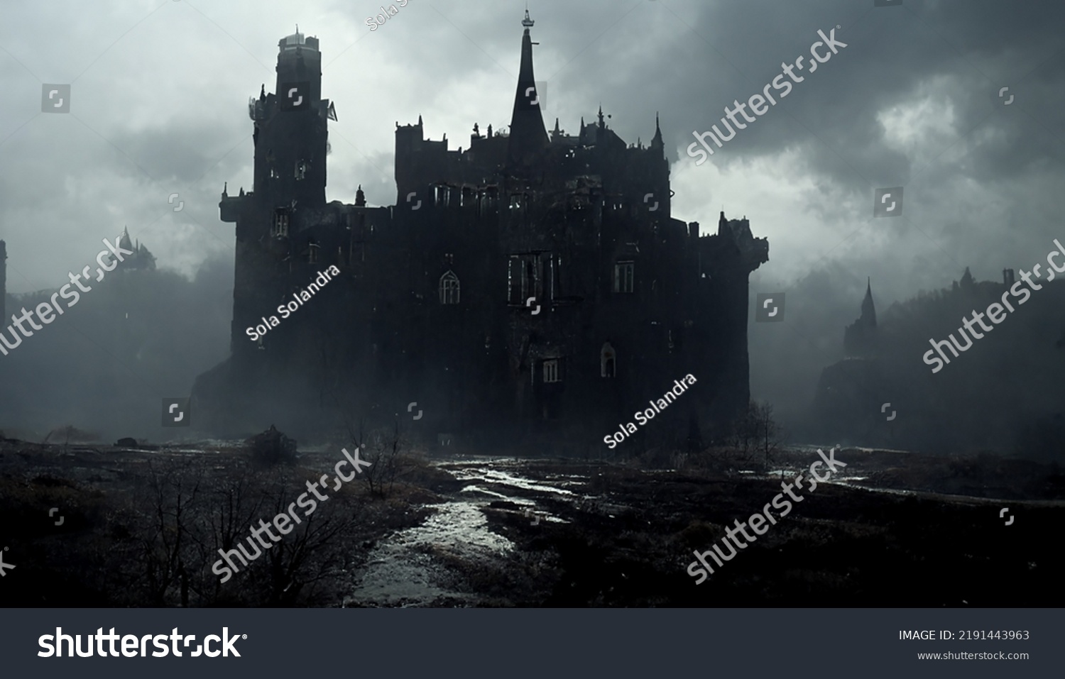 Foreboding Gothic Castle Darkly Lit Silhouette Stock Illustration ...