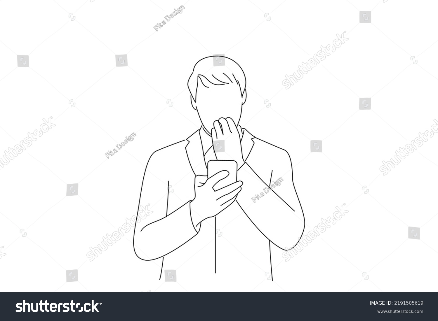 Drawing Scared Businessman Looking His Mobile Stock Vector (Royalty ...