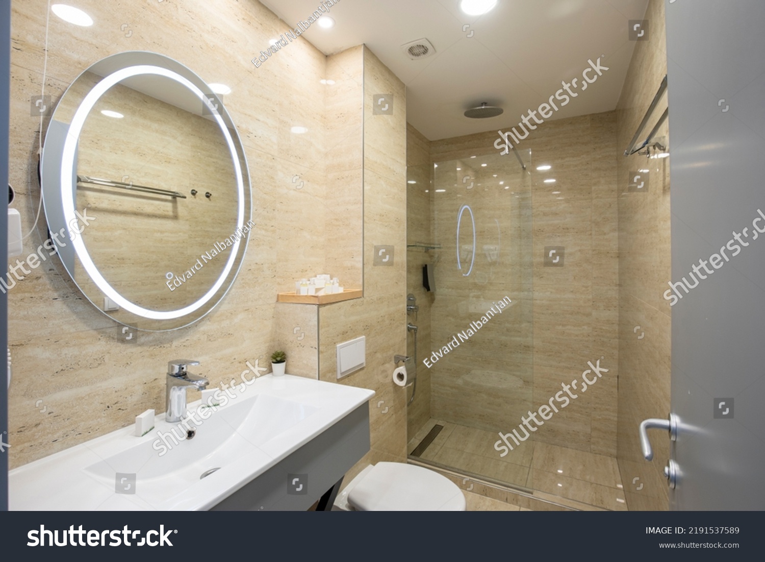 Interior Luxury Hotel Bathroom Beige Marble Stock Photo 2191537589 ...