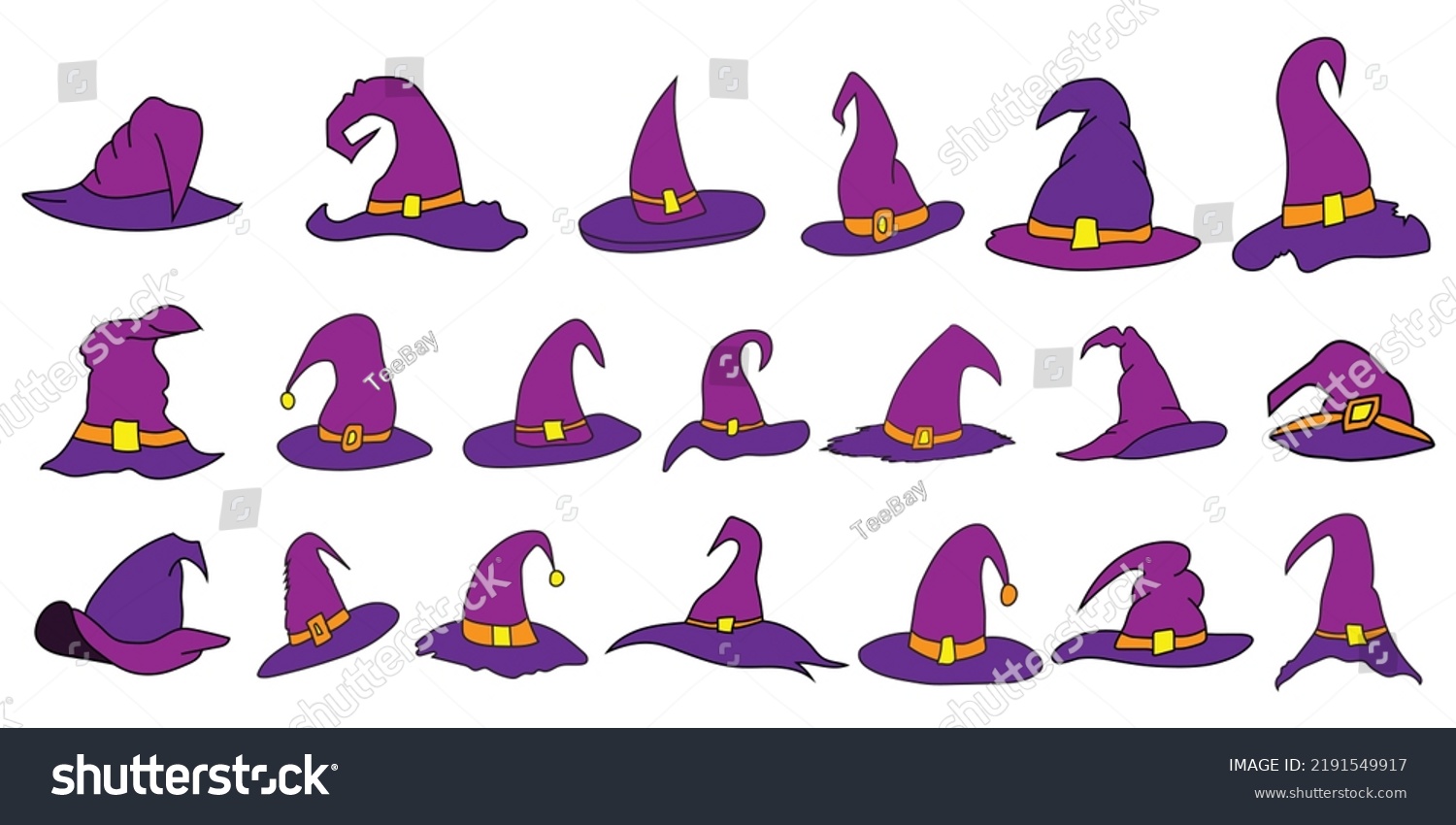 Set Halloween Hat Vector Illustration Witch Stock Vector Royalty Free 2191549917 Shutterstock