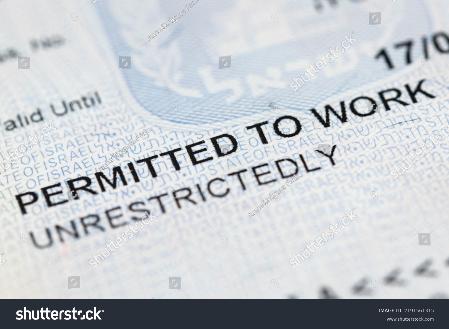 Israel Working Permit Visa B1 Passport Stock Photo 2191561315 ...