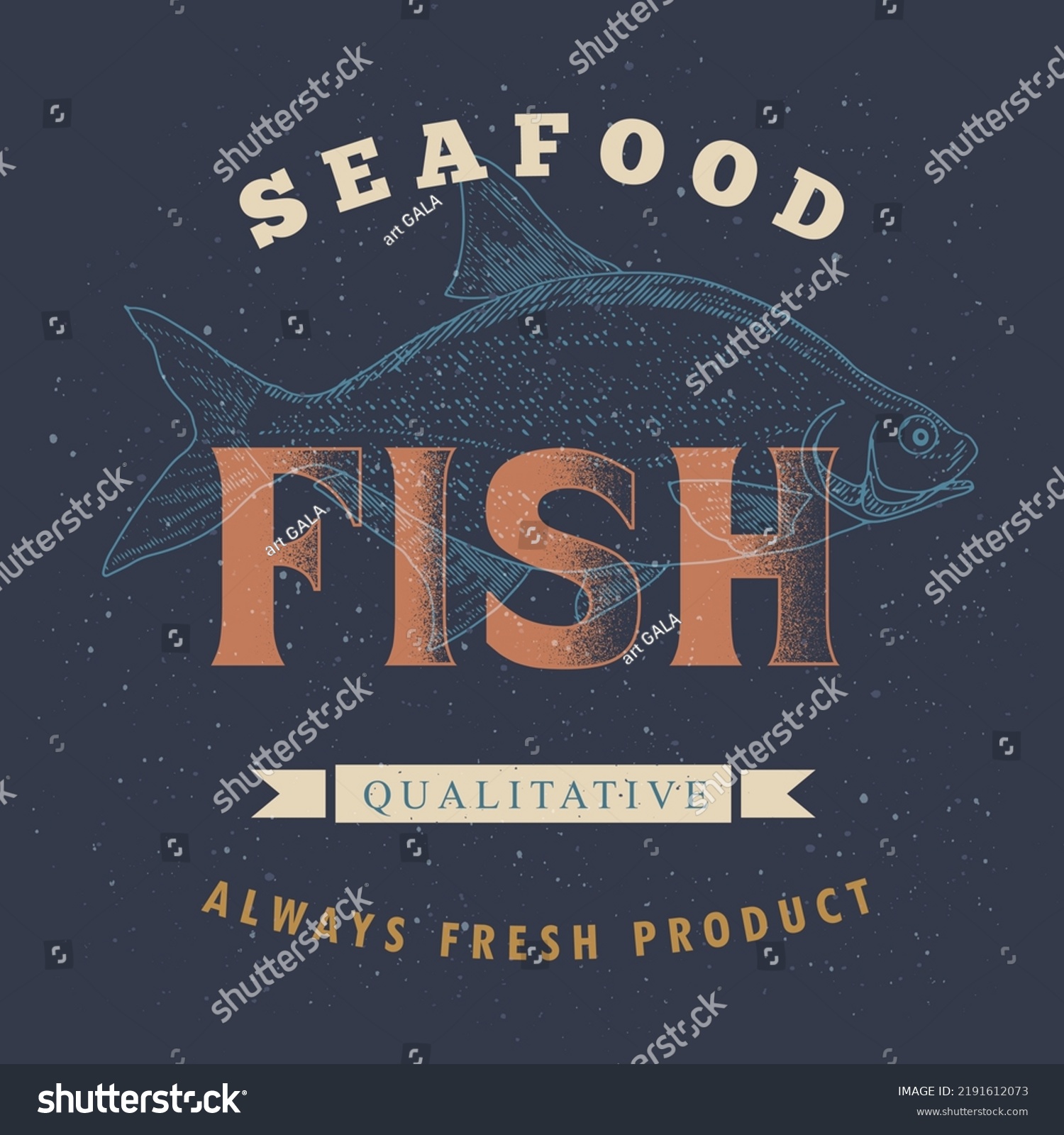 Seafood Label Template On Dark Background Stock Vector (Royalty Free ...