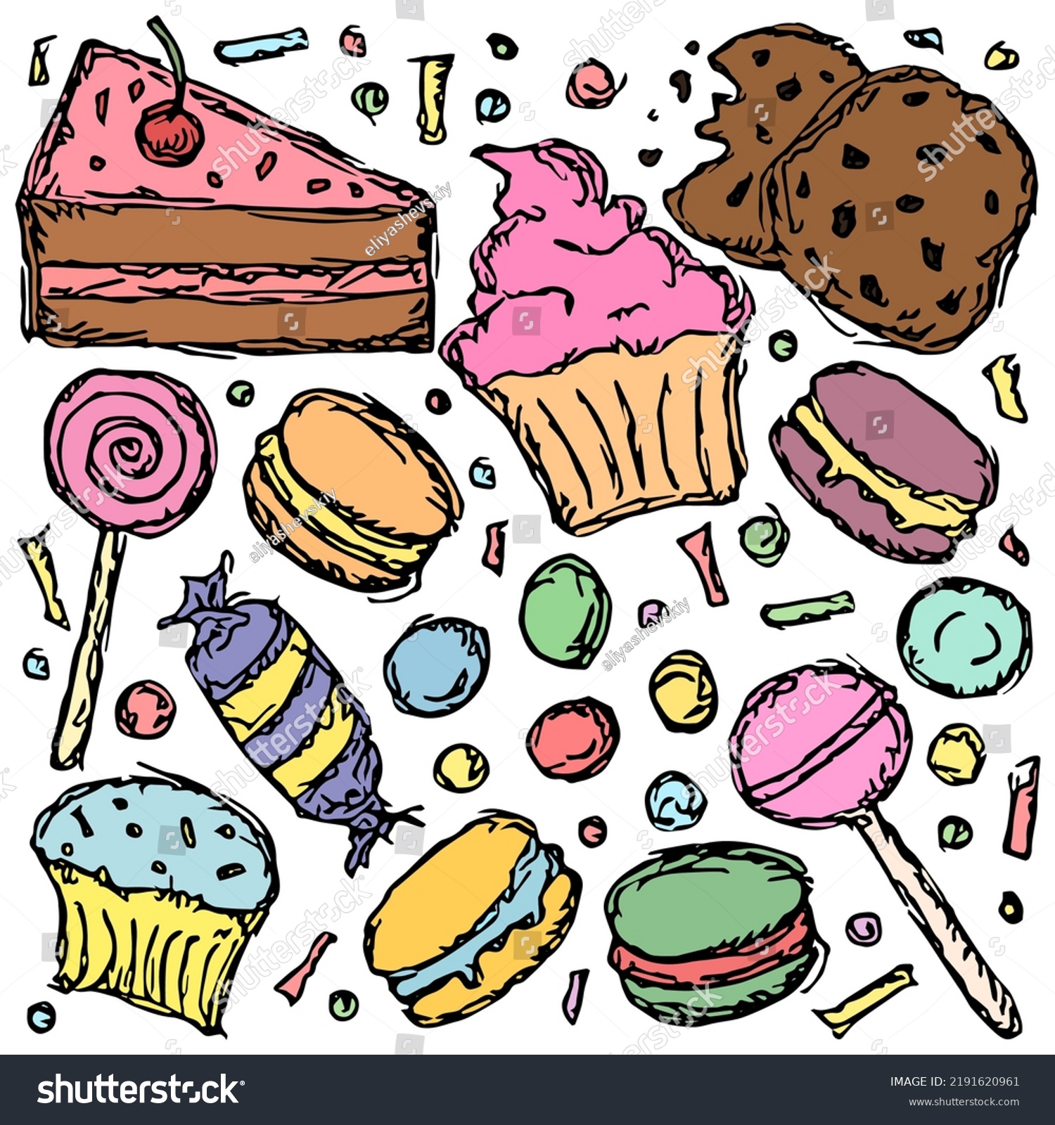 Sweets Candy Icons Sweets Background Doodle Stock Vector (Royalty Free ...