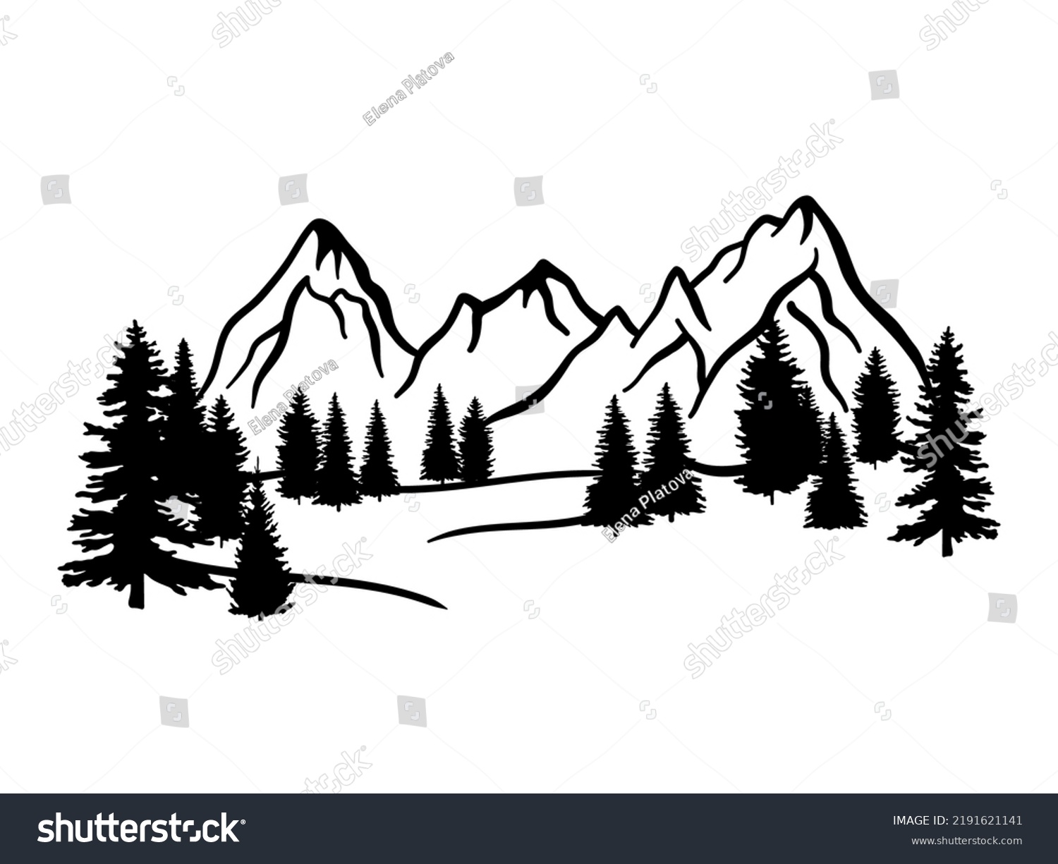 Mountain Ranges Tree Sketch Vector Illustration Stock Vector (Royalty ...