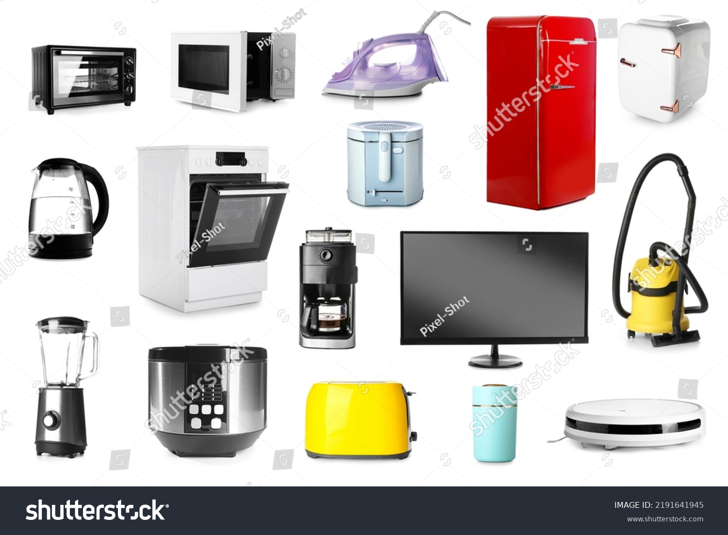 Stock Photo Set Of Different Household Appliances Isolated On White 2191641945 