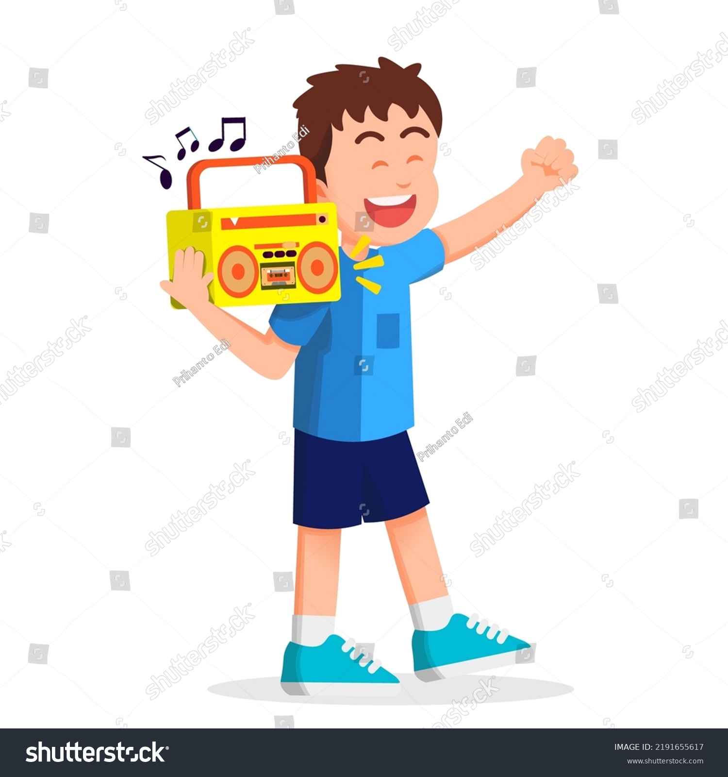 Boy Carrying Old Radio While Enjoying Stock Vector (Royalty Free ...