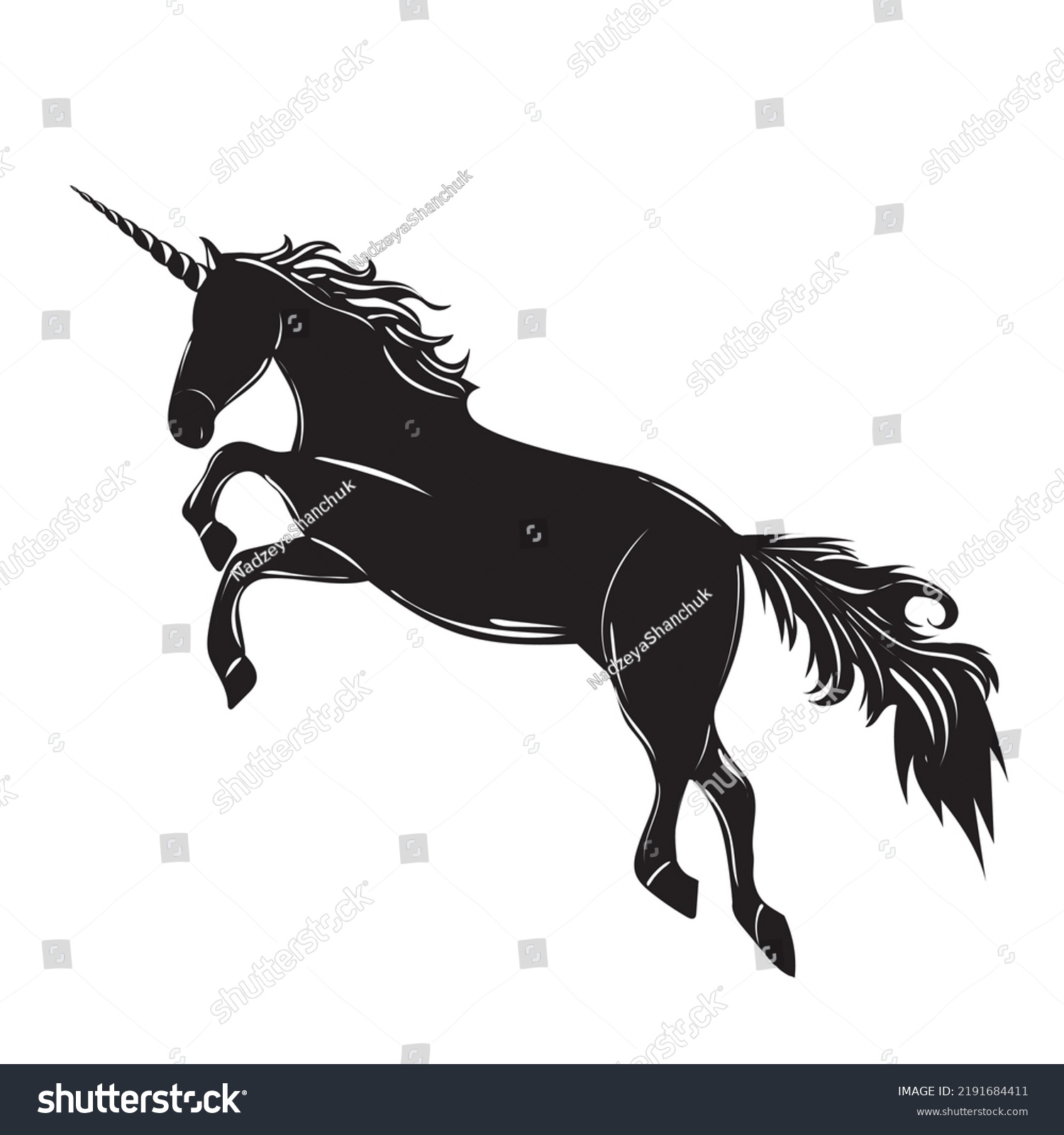 Unicorn Black Silhouette On White Background Stock Vector (Royalty Free ...