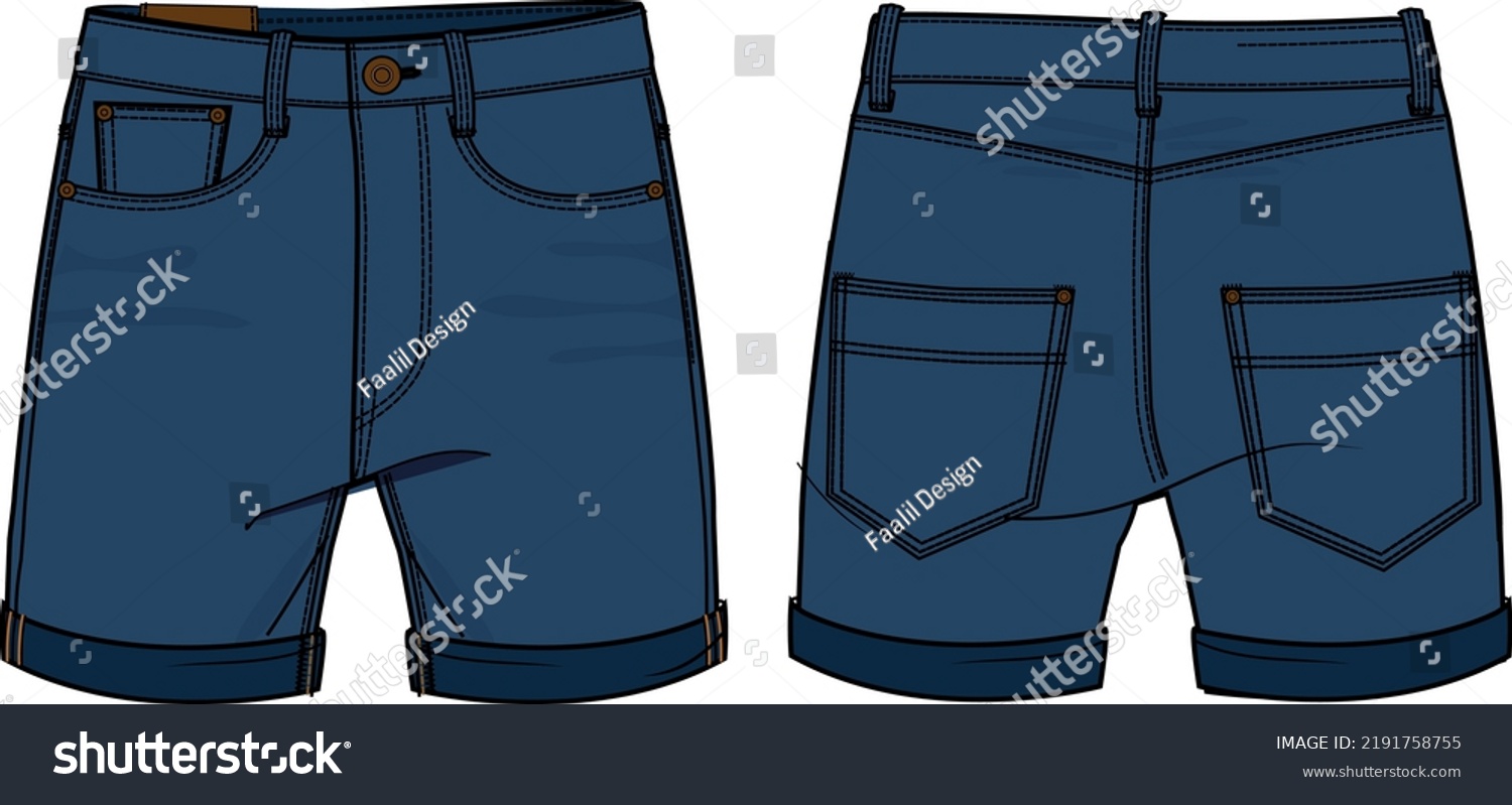Denim Shorts Design Flat Sketch Vector Stock Vector (Royalty Free ...