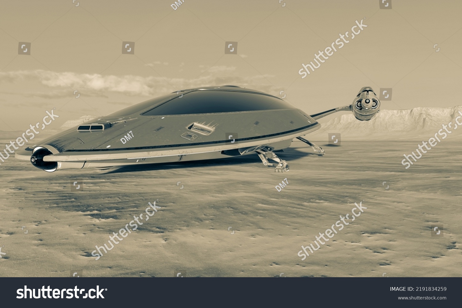 Spaceship Landed Desert Sunset Cool View Stock Illustration 2191834259 Shutterstock