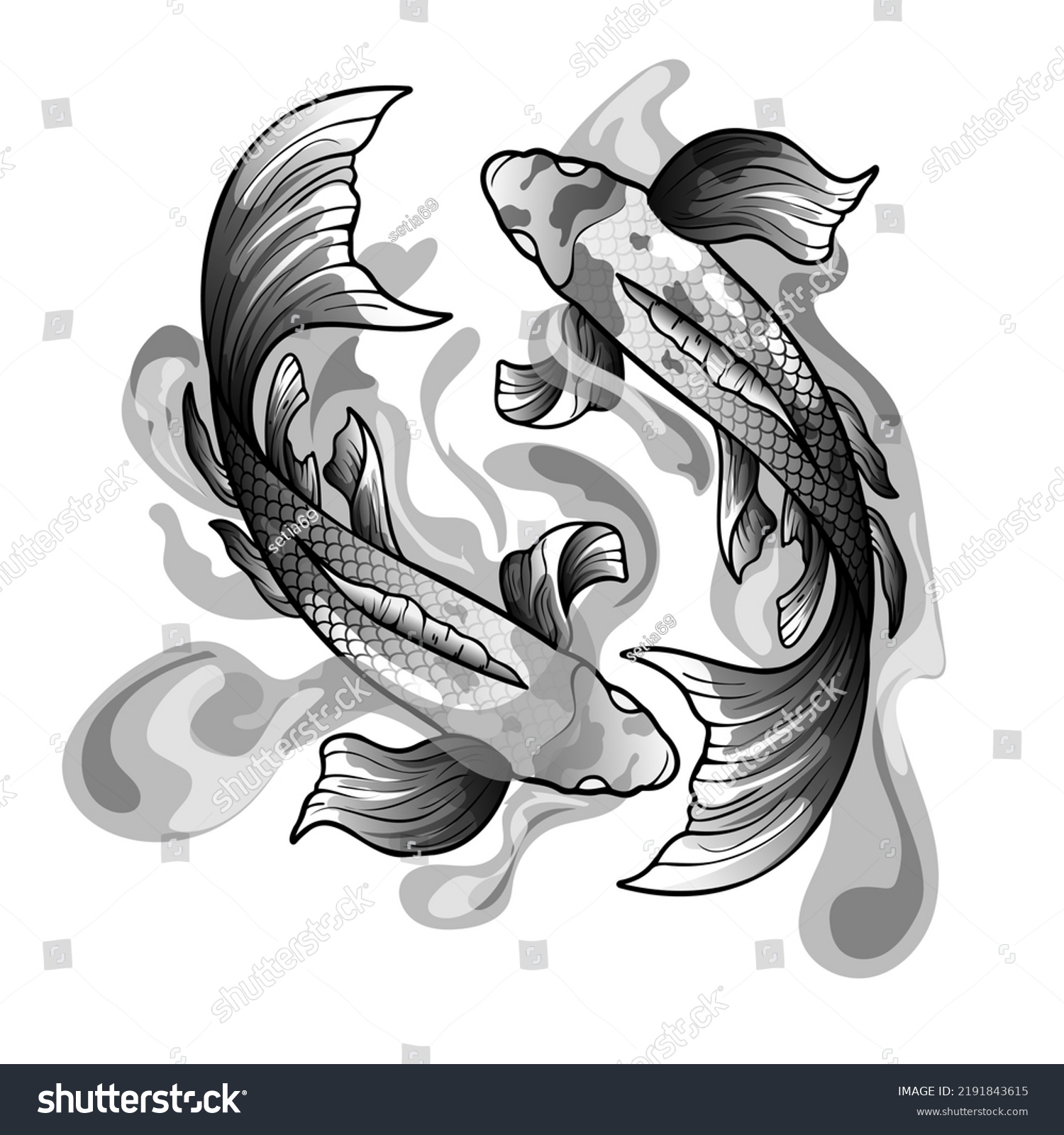 Hand Drawn Koi Fish Flower Tattoo Stock Vector (Royalty Free ...