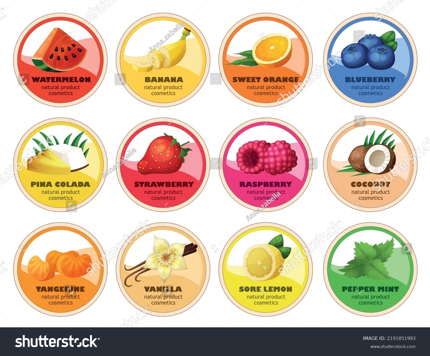 Round Labels Packaging Design Fruit Flavors Stock Vector (Royalty Free ...